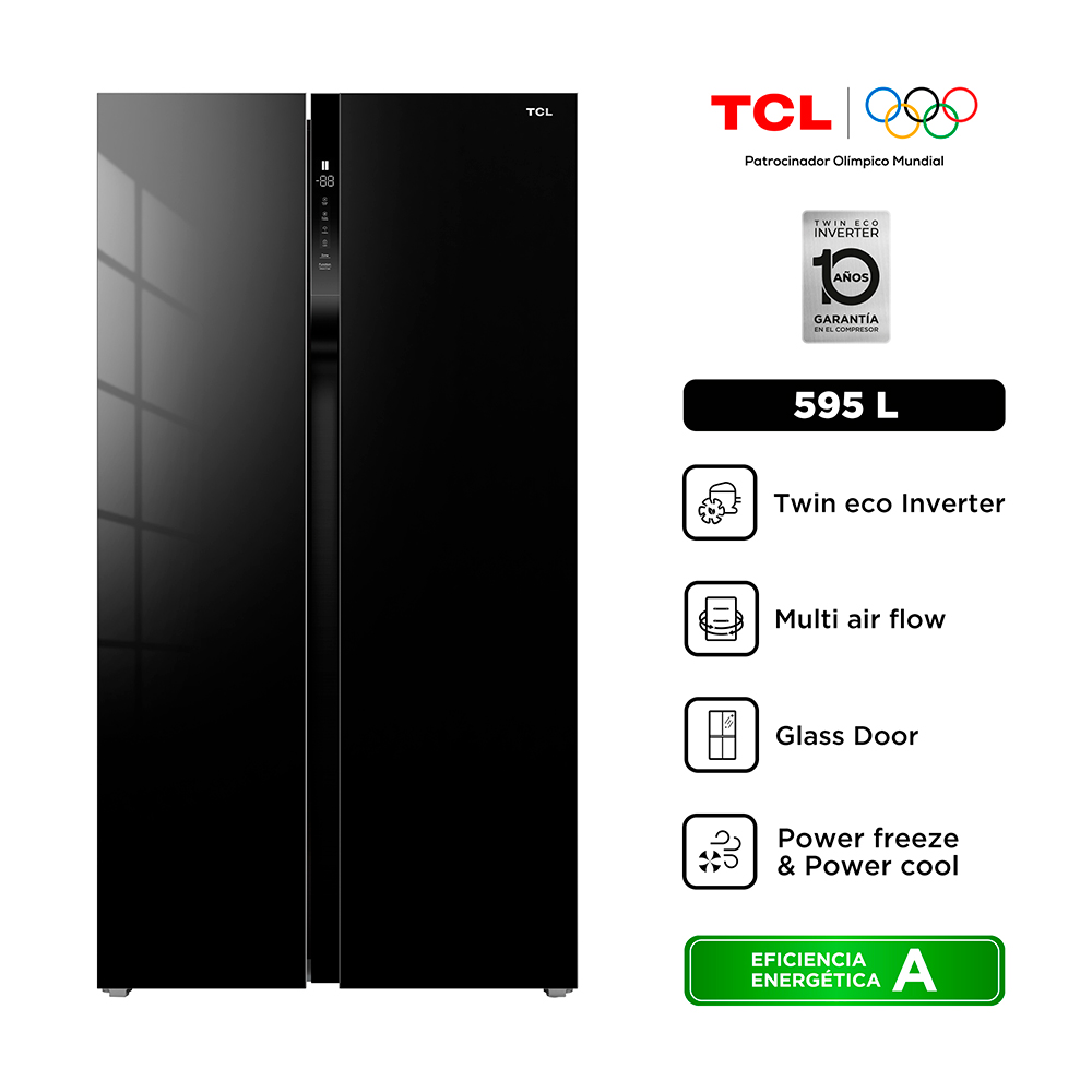 REFRIGERADORA TCL P650SBGB 595 L SIDE BY SIDE BLACK GLASS - 2