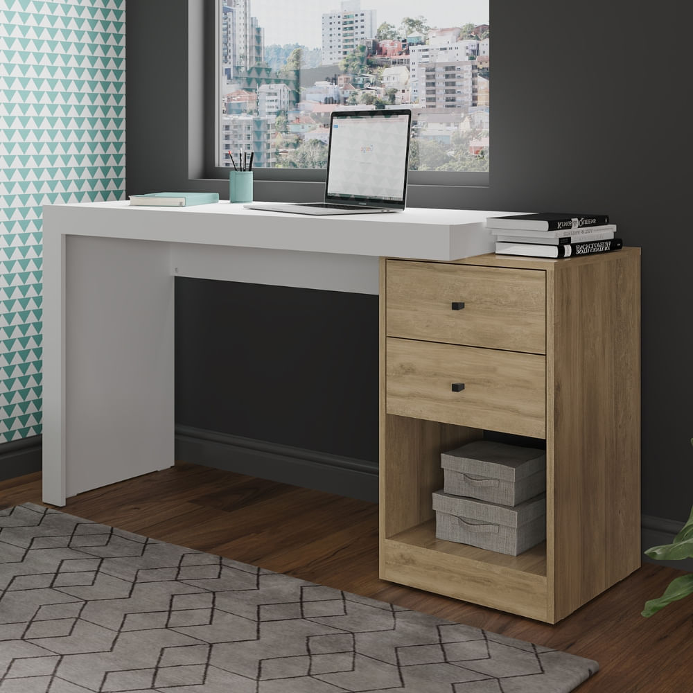 MUEBLE DE ESCRITORIO GAMER CARSA BLANCO/NOCE - 2