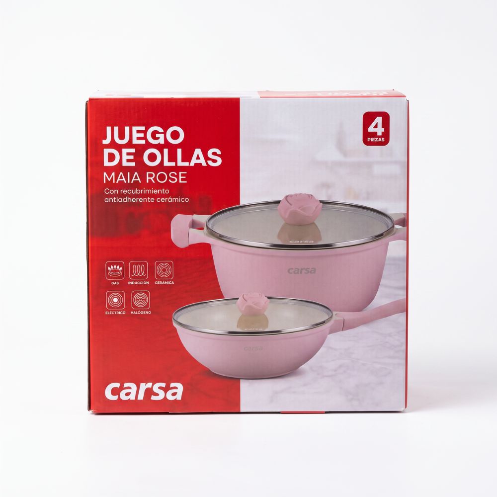 JUEGO DE OLLAS CARSA MAIA ROSE 4 PZS ROSADO - 5