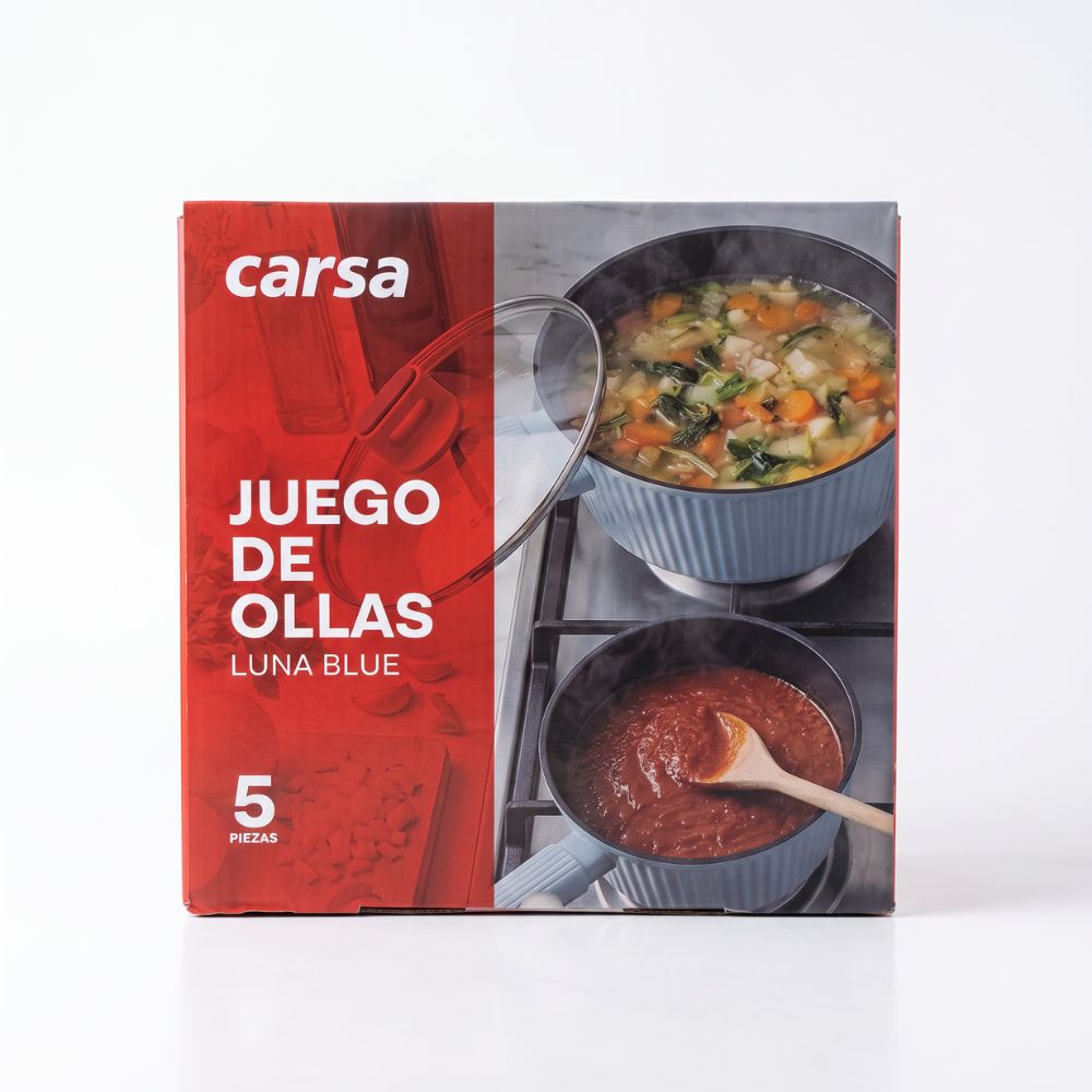 JUEGO DE OLLAS CARSA LUNA BLUE 5 PZS CELESTE - 5