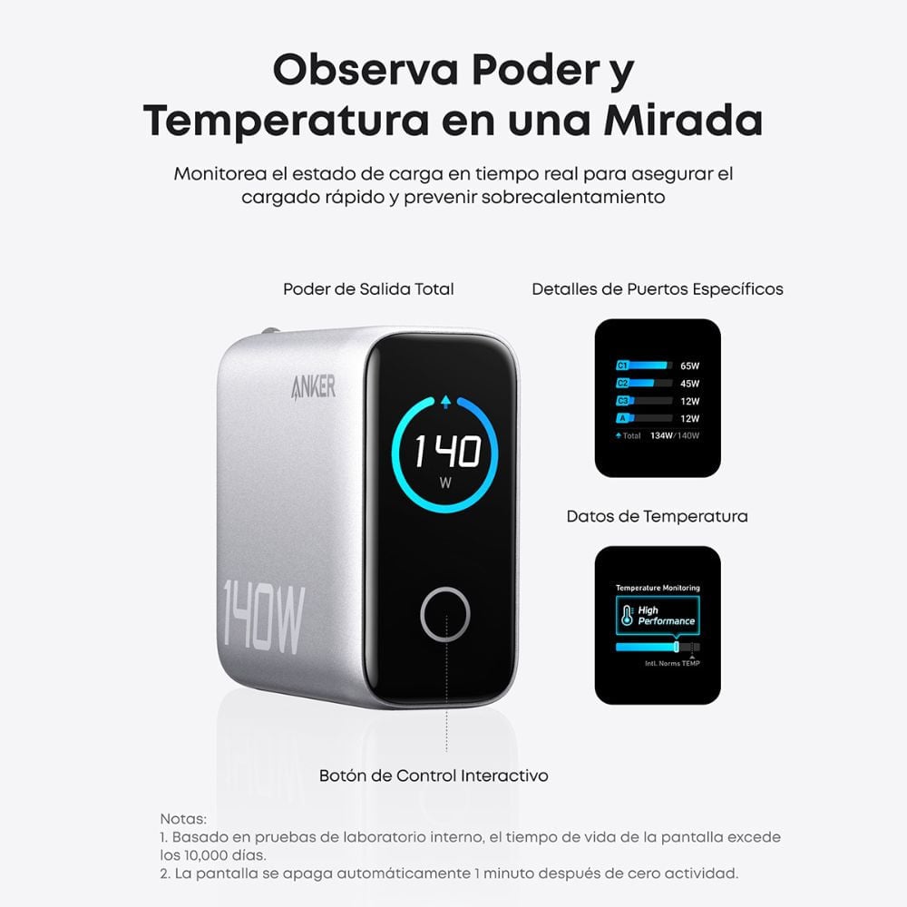 CARGADOR DE PARED ANKER 4 PUERTOS TIPO A C PLATEADO - 2