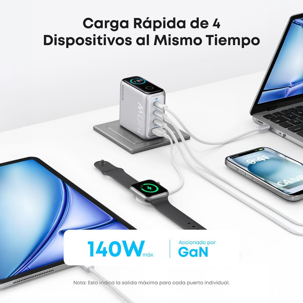 CARGADOR DE PARED ANKER 4 PUERTOS TIPO A C PLATEADO - 4