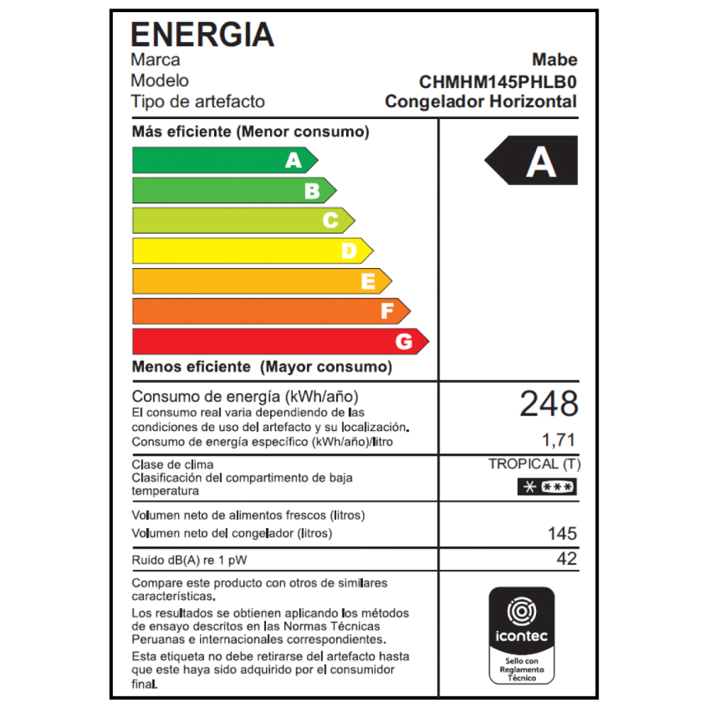 CONGELADOR HORIZONTAL MABE CHMHM145PHLB0 145 L FROST BLANCO - 6