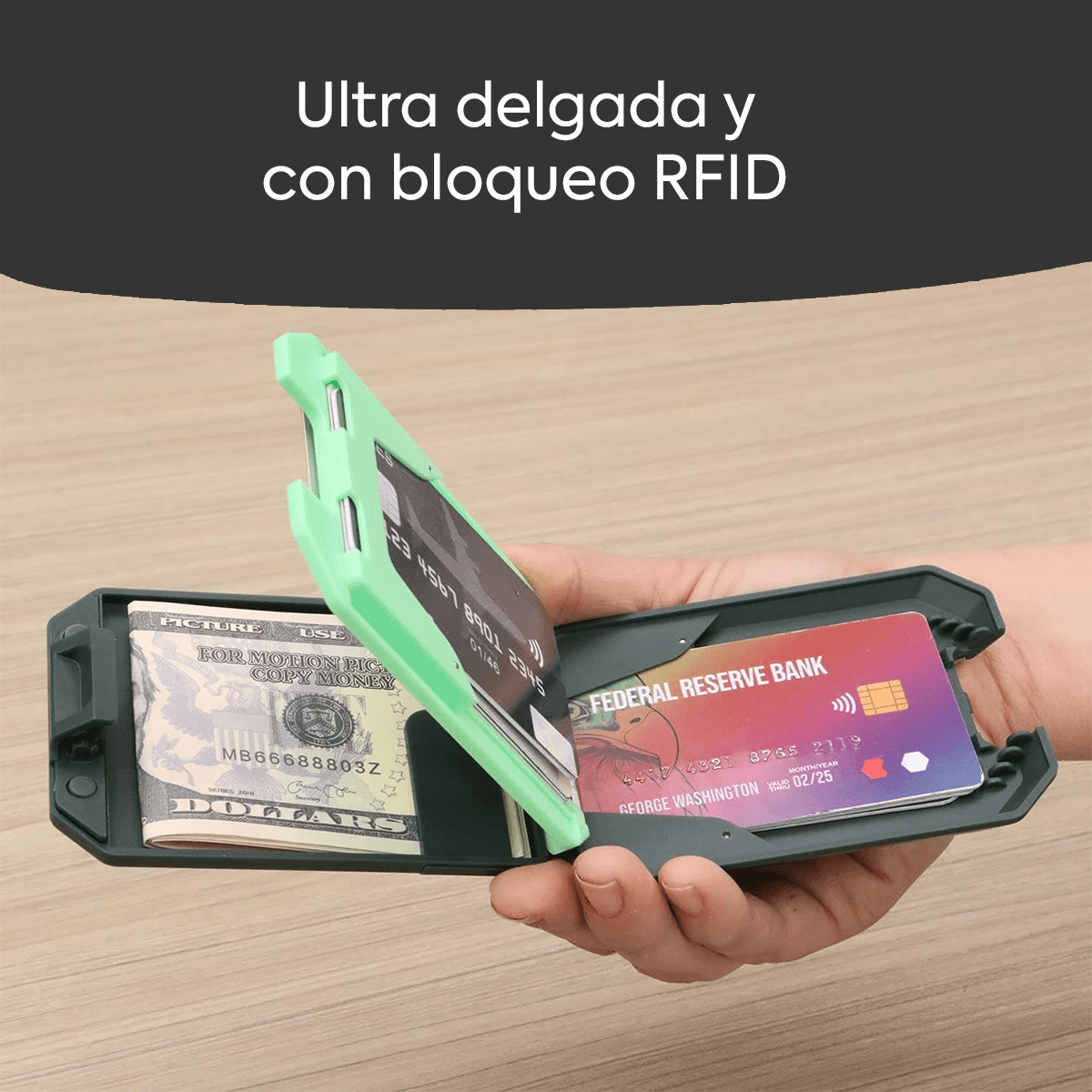 BILLETERA CON BLOQUEO RFID SLIM MINT NEGRO - 3