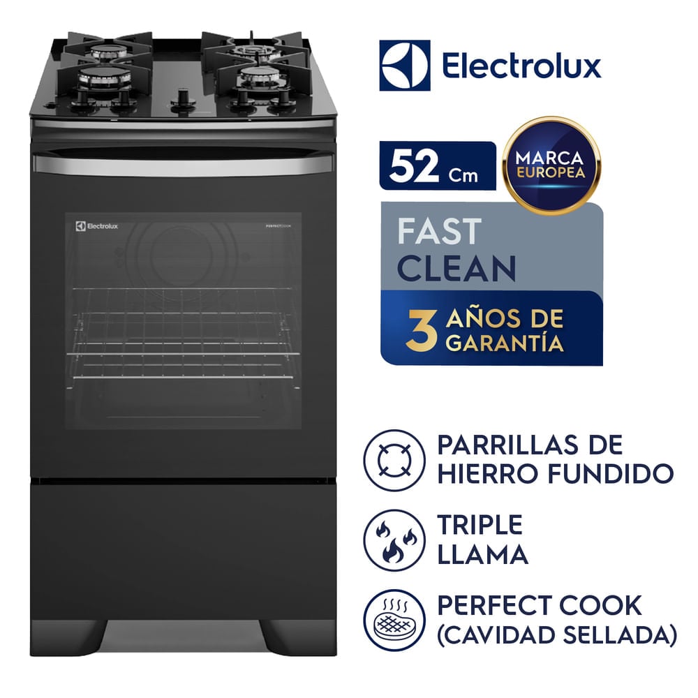 COCINA A GAS ELECTROLUX F4EGB 20' 4 HORNILLAS NEGRO - 2