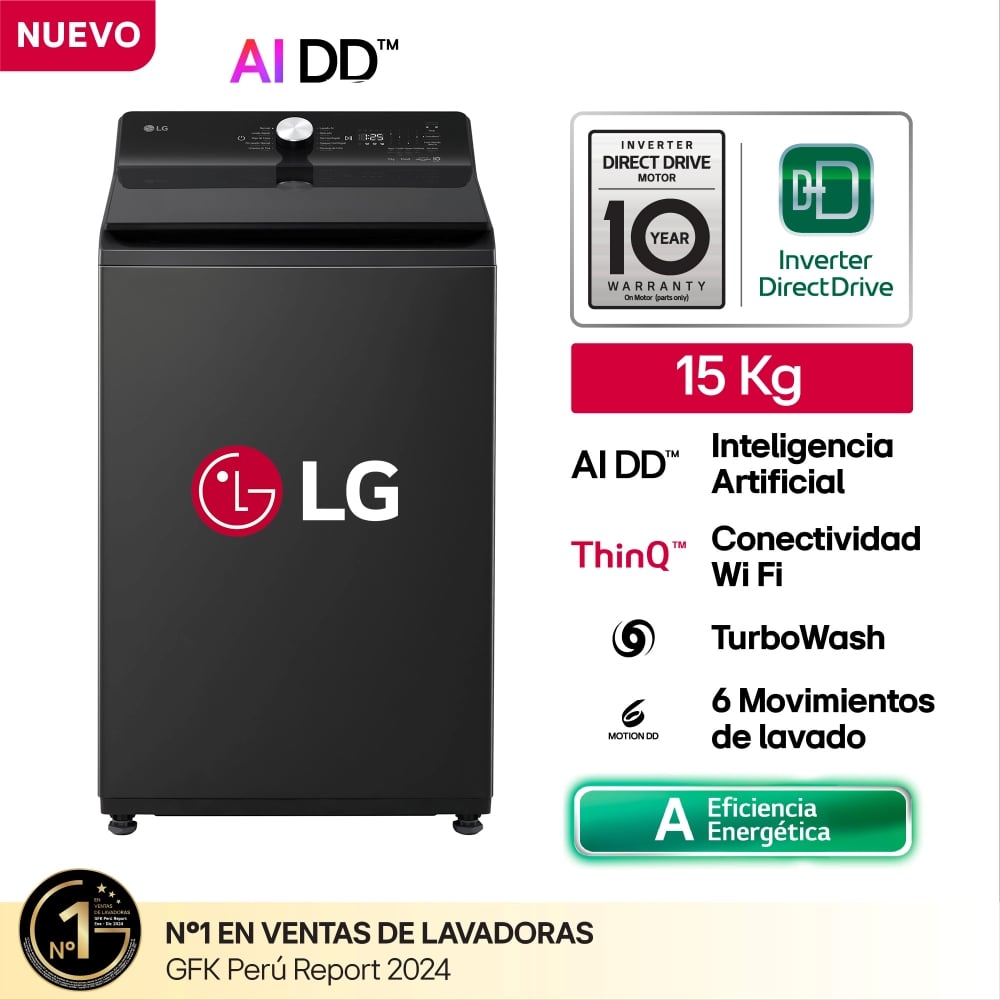 LAVADORA AUTOMÁTICA LG WT15OBTX 15 KG CARGA SUPERIOR NEGRO ONYX - 2