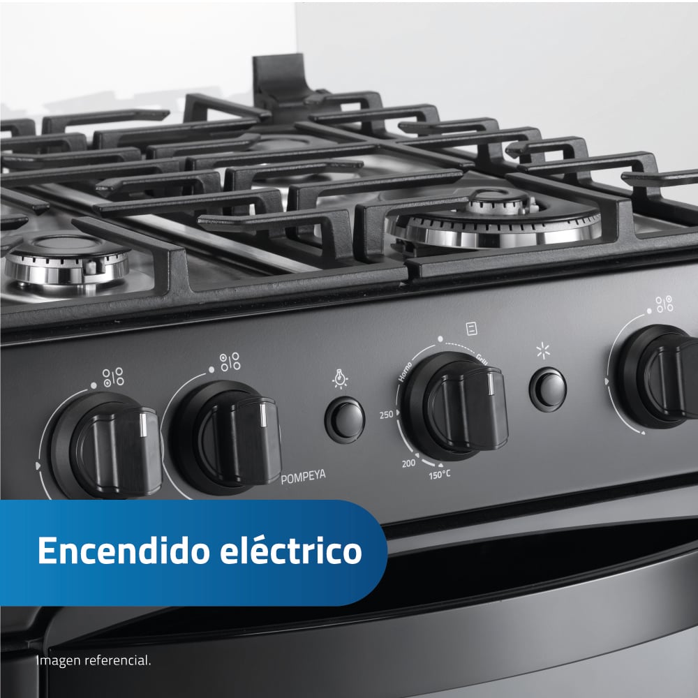 COCINA A GAS INDURAMA POMPEYA 60 CM 4 HORNILLAS NEGRO - 5