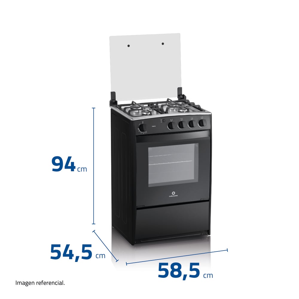 COCINA A GAS INDURAMA SORIA 60 CM 4 HORNILLAS NEGRO - 3