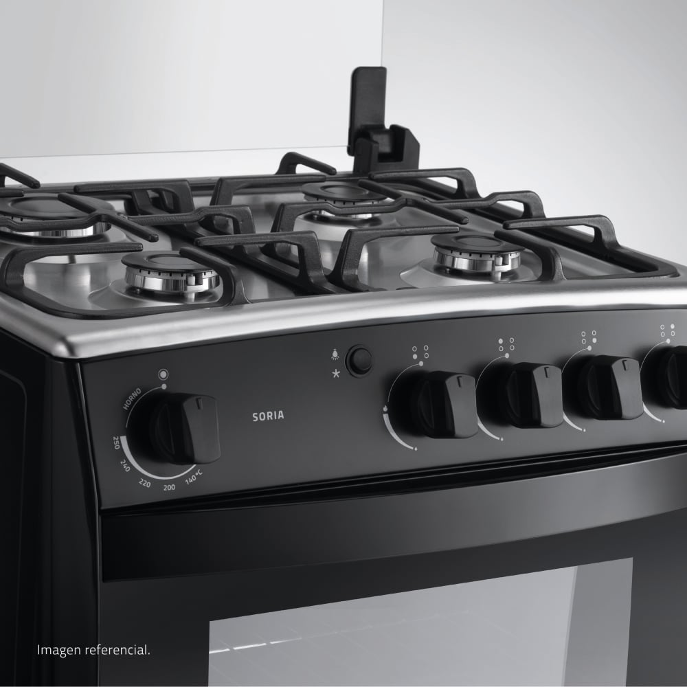 COCINA A GAS INDURAMA SORIA 60 CM 4 HORNILLAS NEGRO - 5