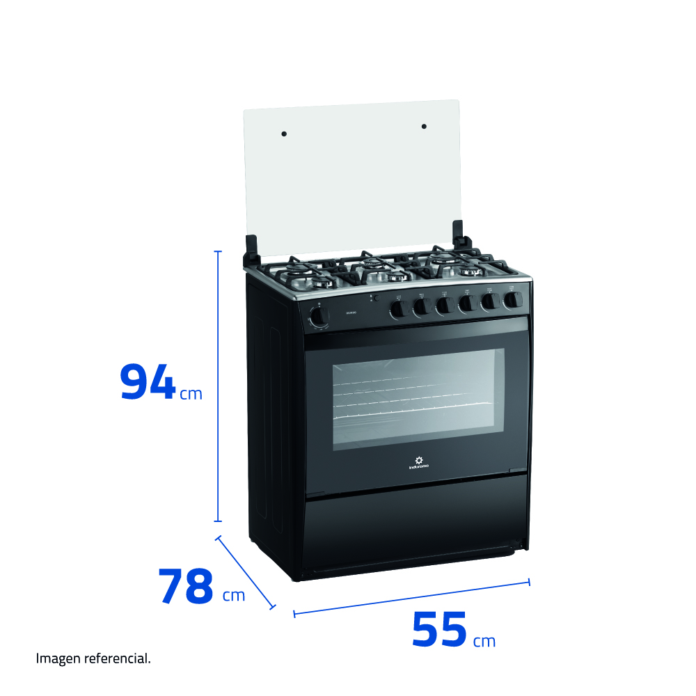 COCINA A GAS INDURAMA OVIEDO 80 CM 6 HORNILLAS NEGRO - 4