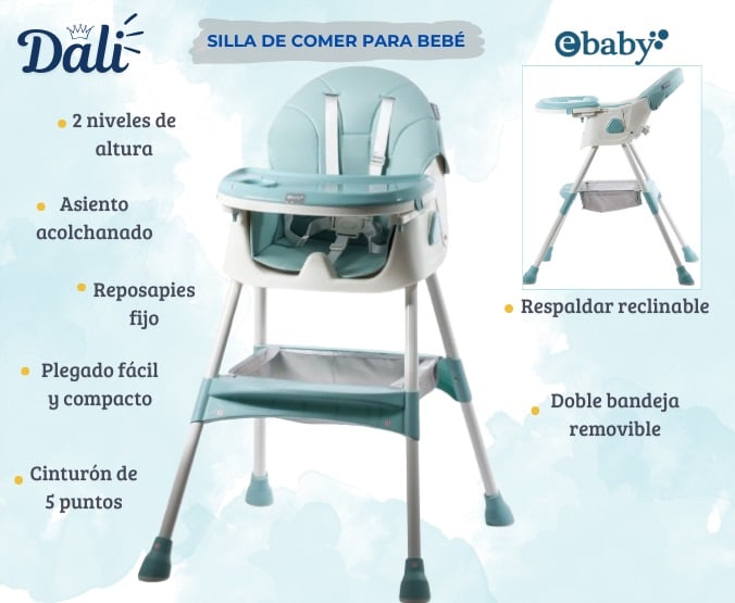 SILLA COMER EBABY DALI VERDE PARA BEBÉ + GRATIS PLATITO - 2