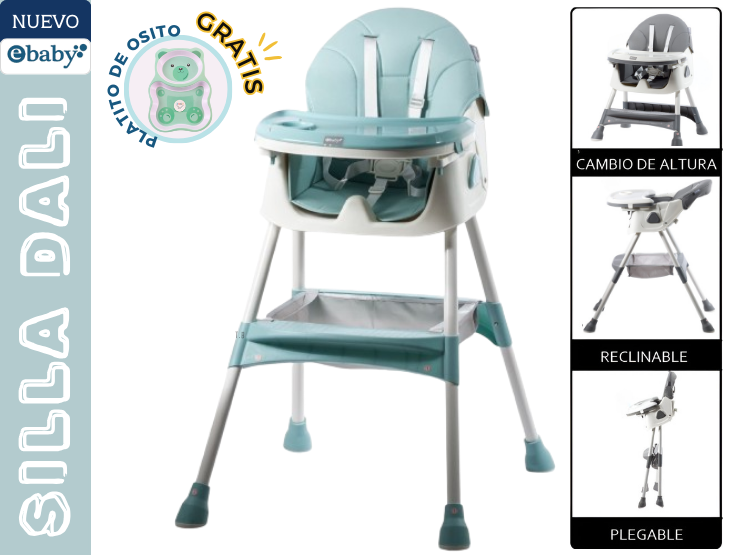 SILLA COMER EBABY DALI VERDE PARA BEBÉ + GRATIS PLATITO - 3