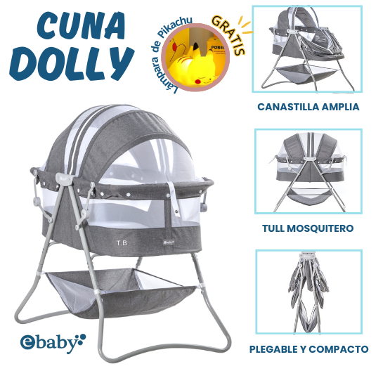CUNA EBABY EB755 METAL GRIS DOLLY + LÁMPARA GRATIS - 1