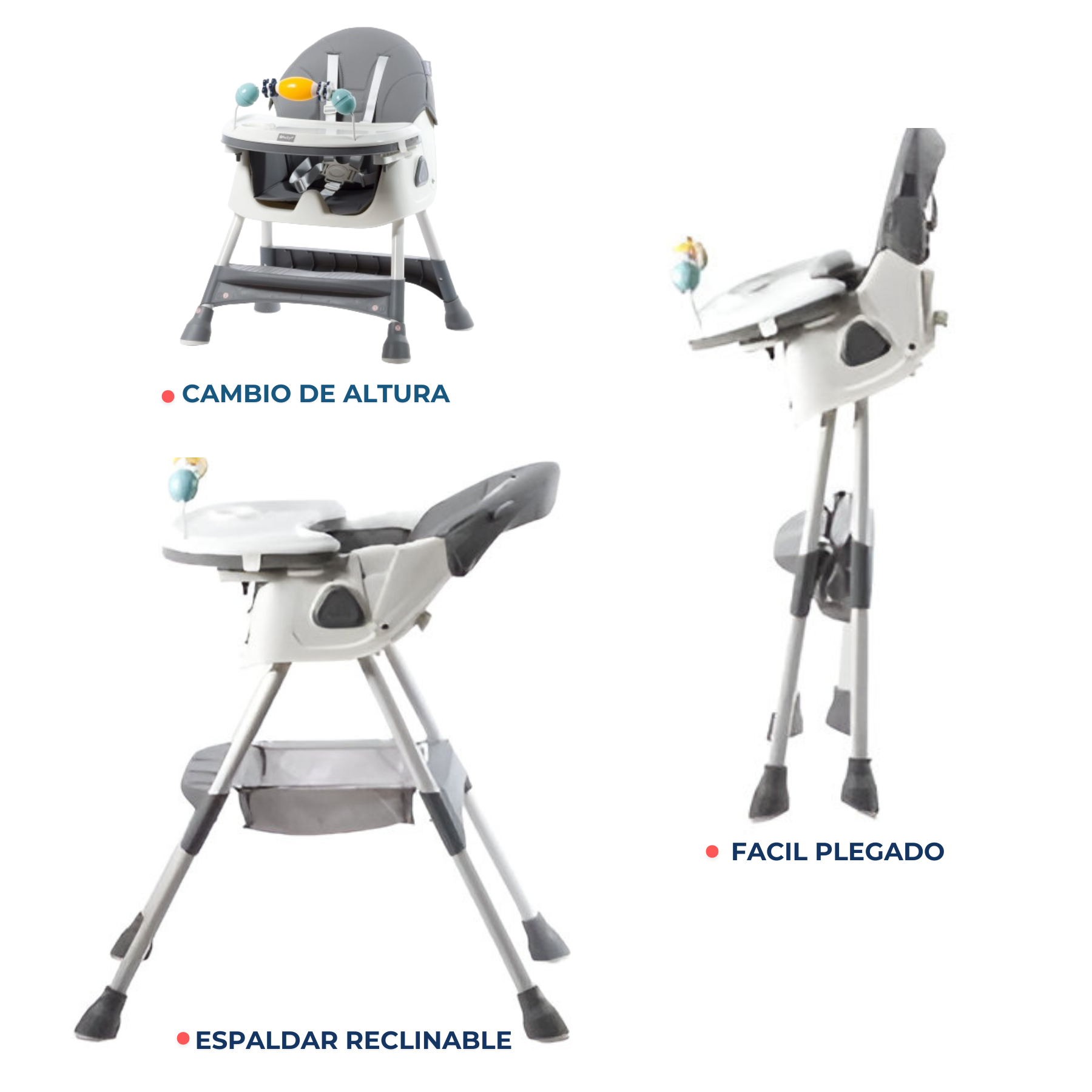 SILLA DE COMER RECLINABLE DALI GRIS + PLATITO GRATIS EBABY - 3