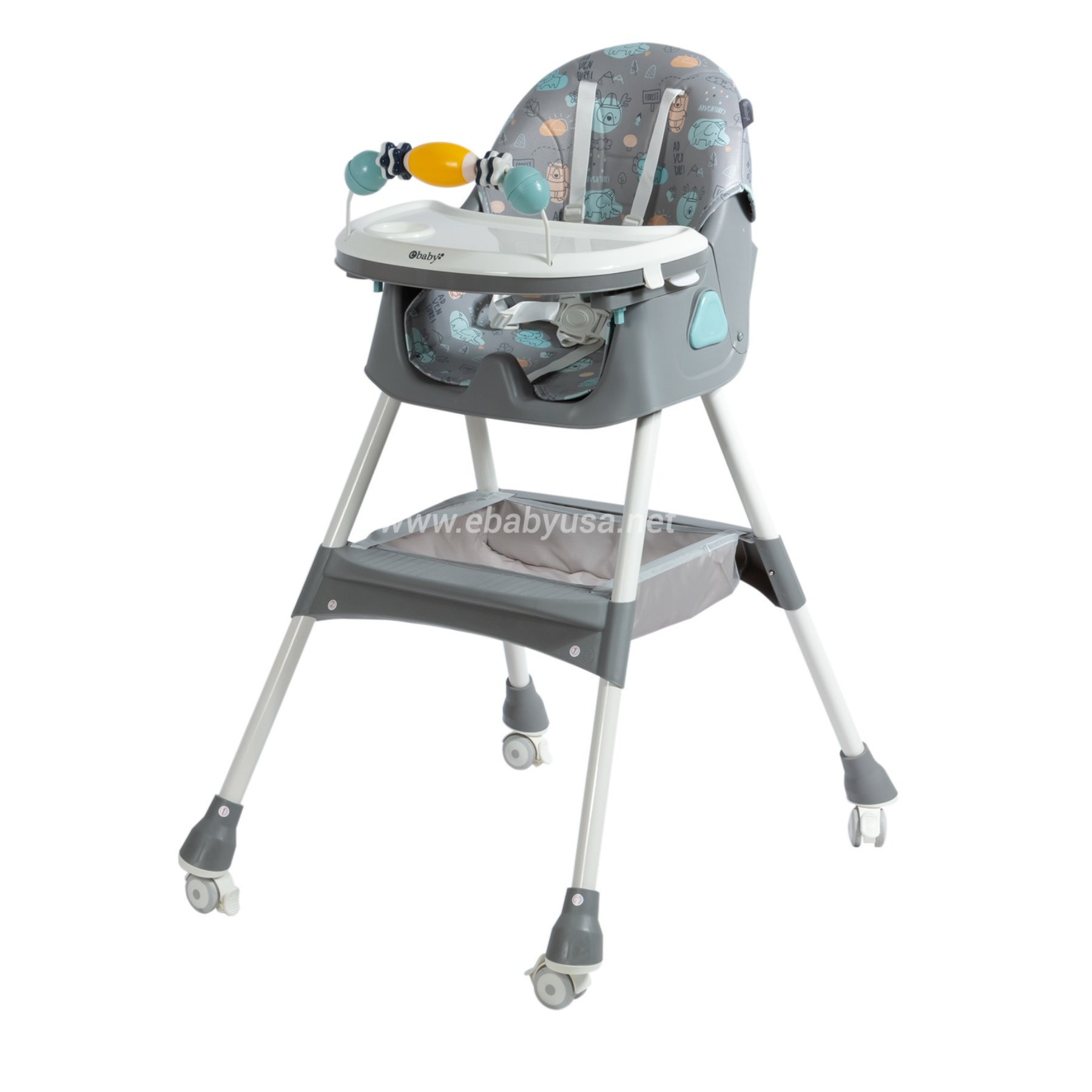 SILLA DE COMER PARA BEBE 'LULU' PLEGABLE GRIS EBABY CON PLATIO GRATIS - 2