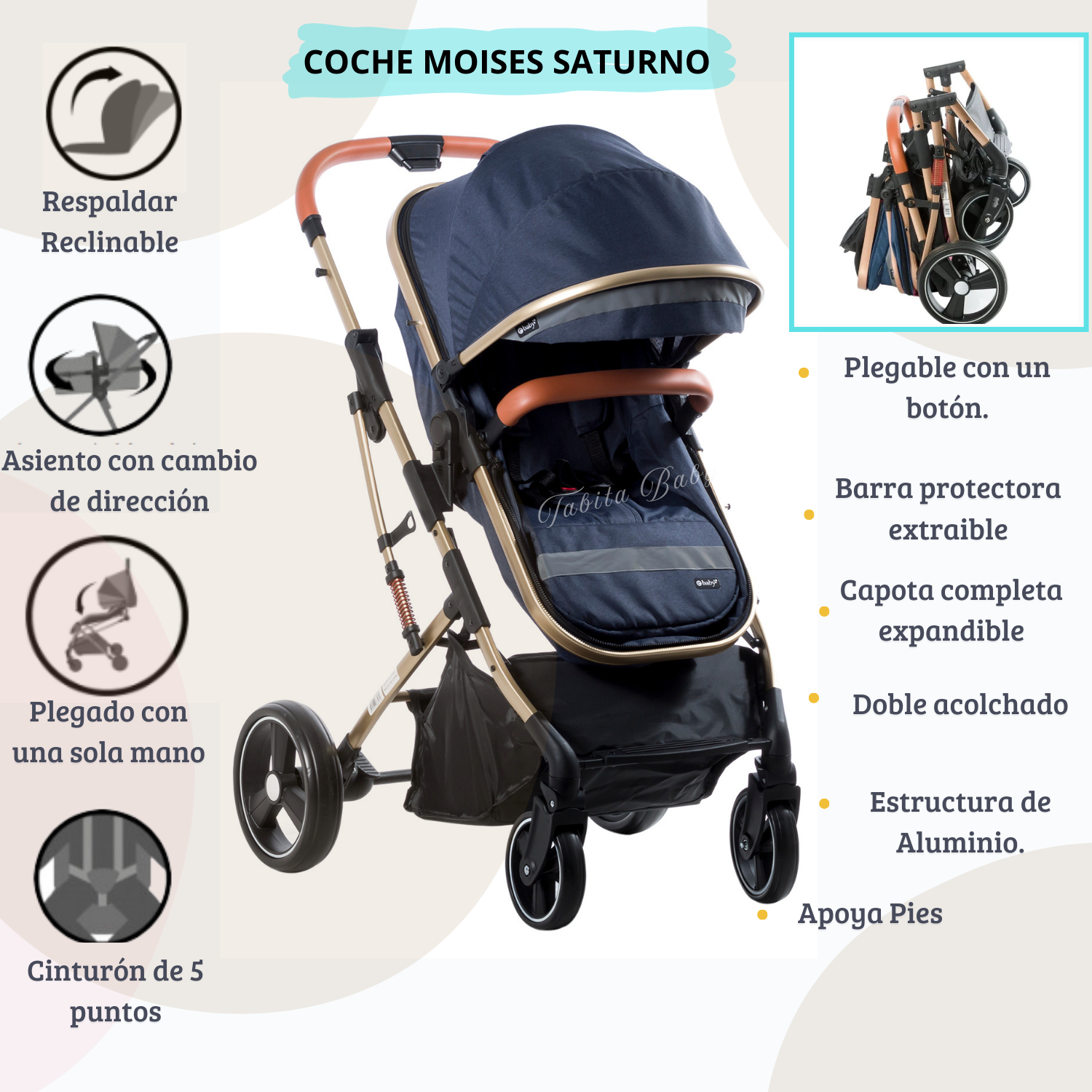 COCHE CUNA MOISÉS SATURNO AZUL - EBABY - 2