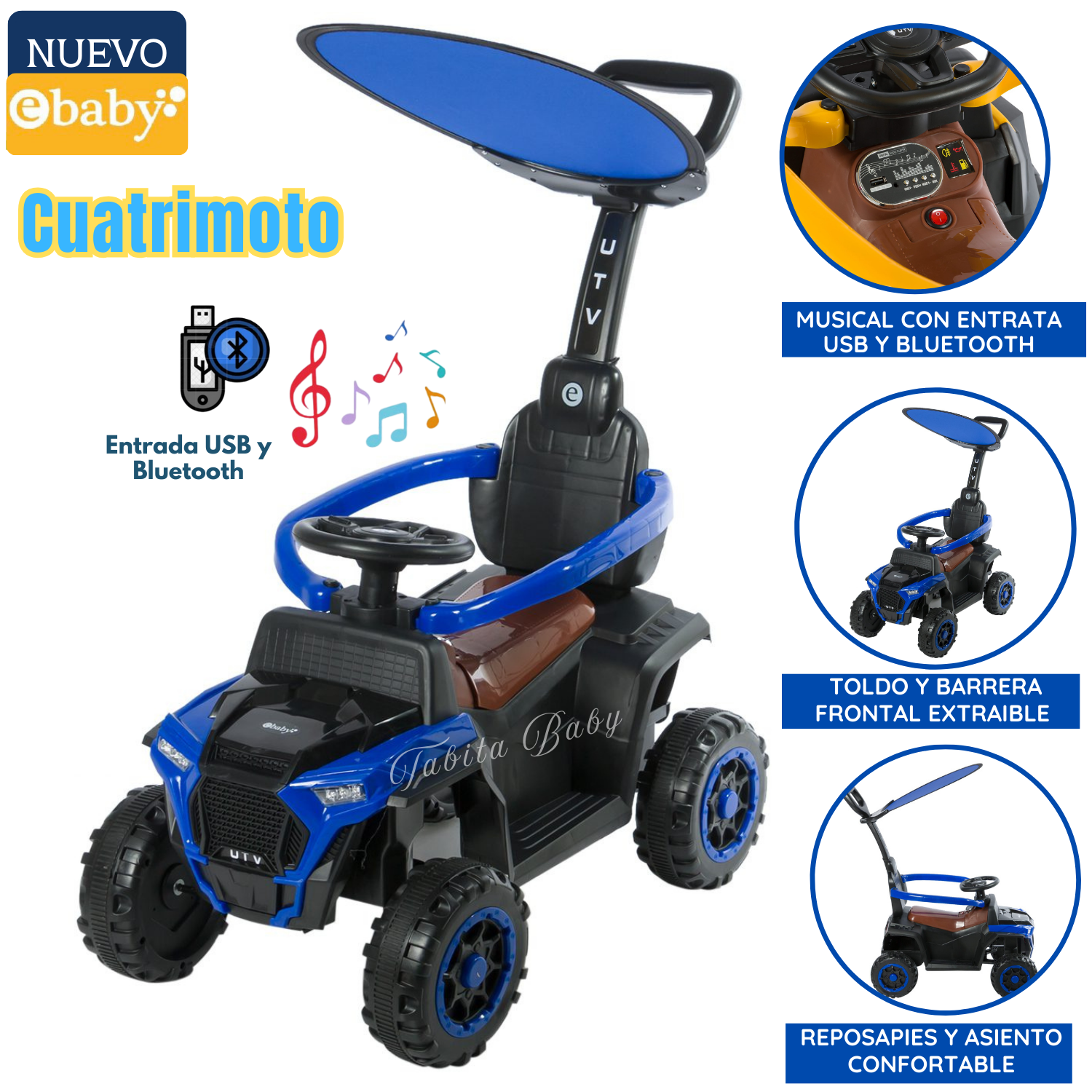 CUATRIMOTO MUSICAL Y CON LUCES AZUL EBABY - 1