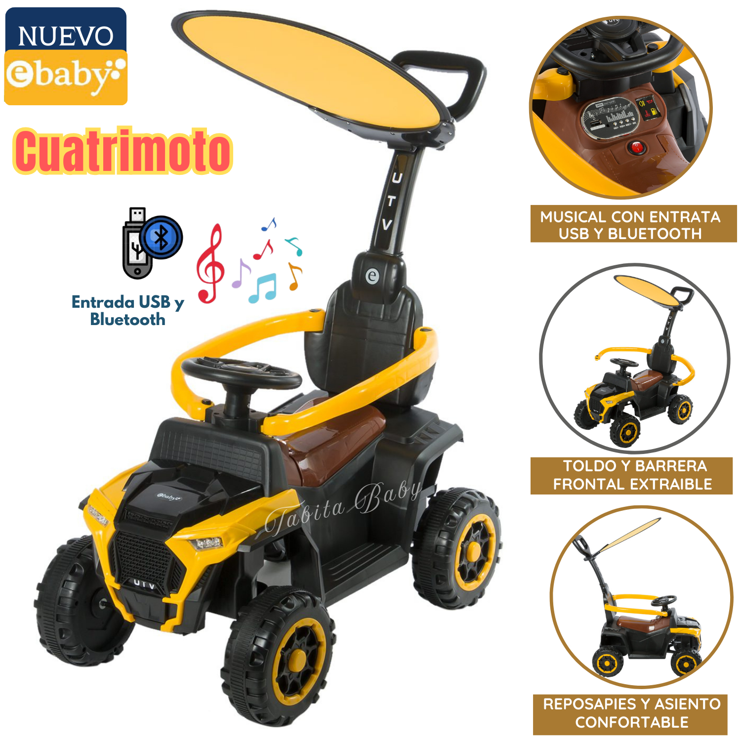 CUATRIMOTO UTV MUSICAL Y CON LUCES AMARILLO-EBABY - 1