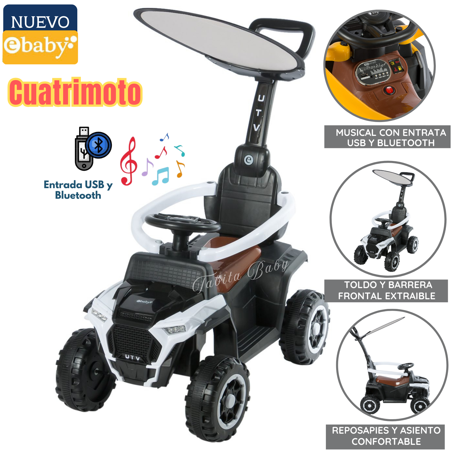 CUATRIMOTO UTV MUSICAL Y CON LUCES BLANCO-EBABY - 1