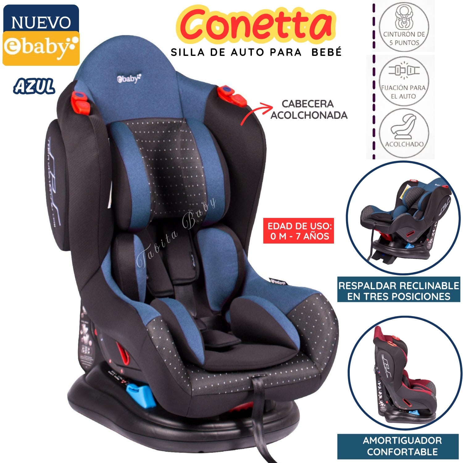 SILLA DE AUTO PARA BEBE CONETA AZUL EBABY - 1