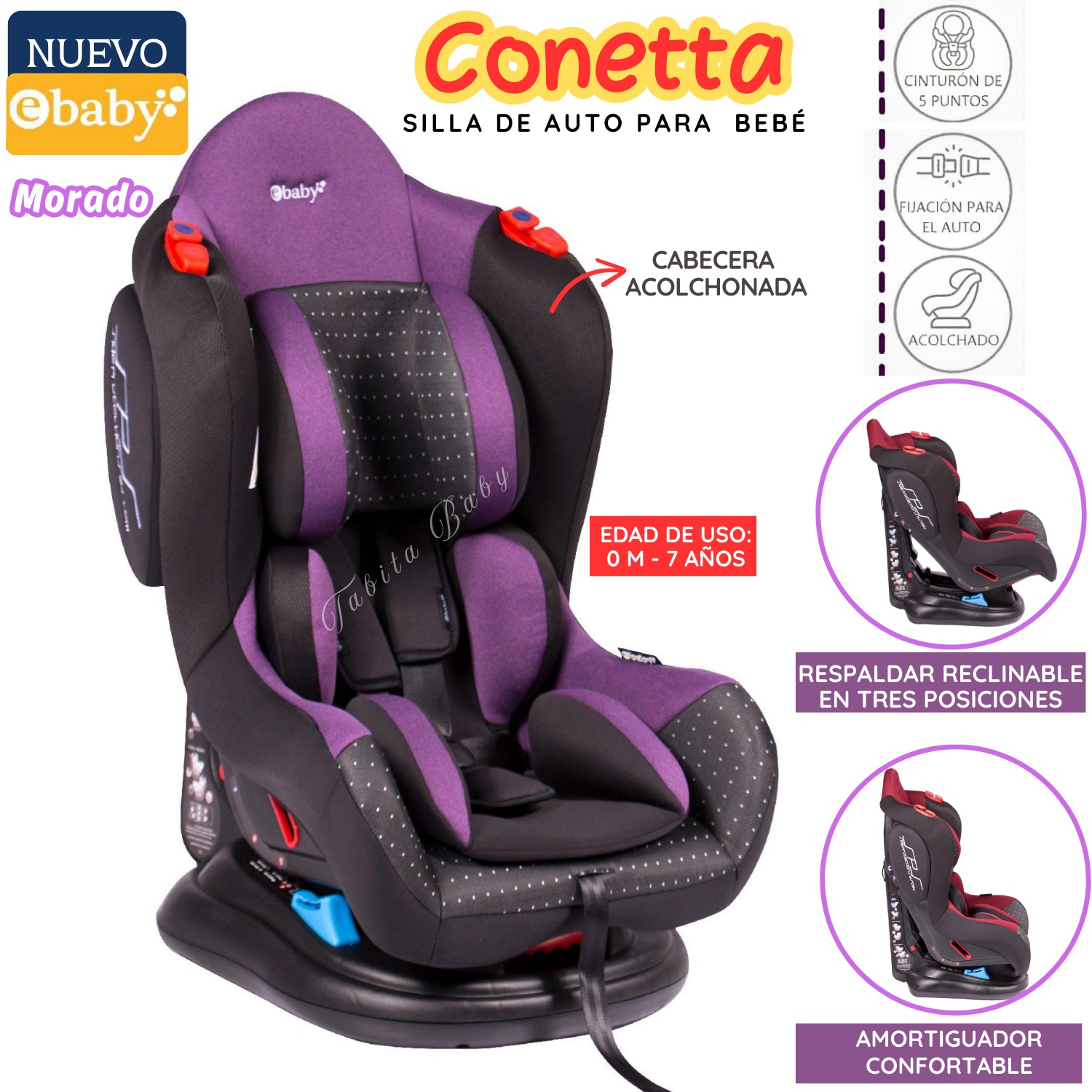 SILLA DE AUTO PARA BEBE CONETA MORADO - 1