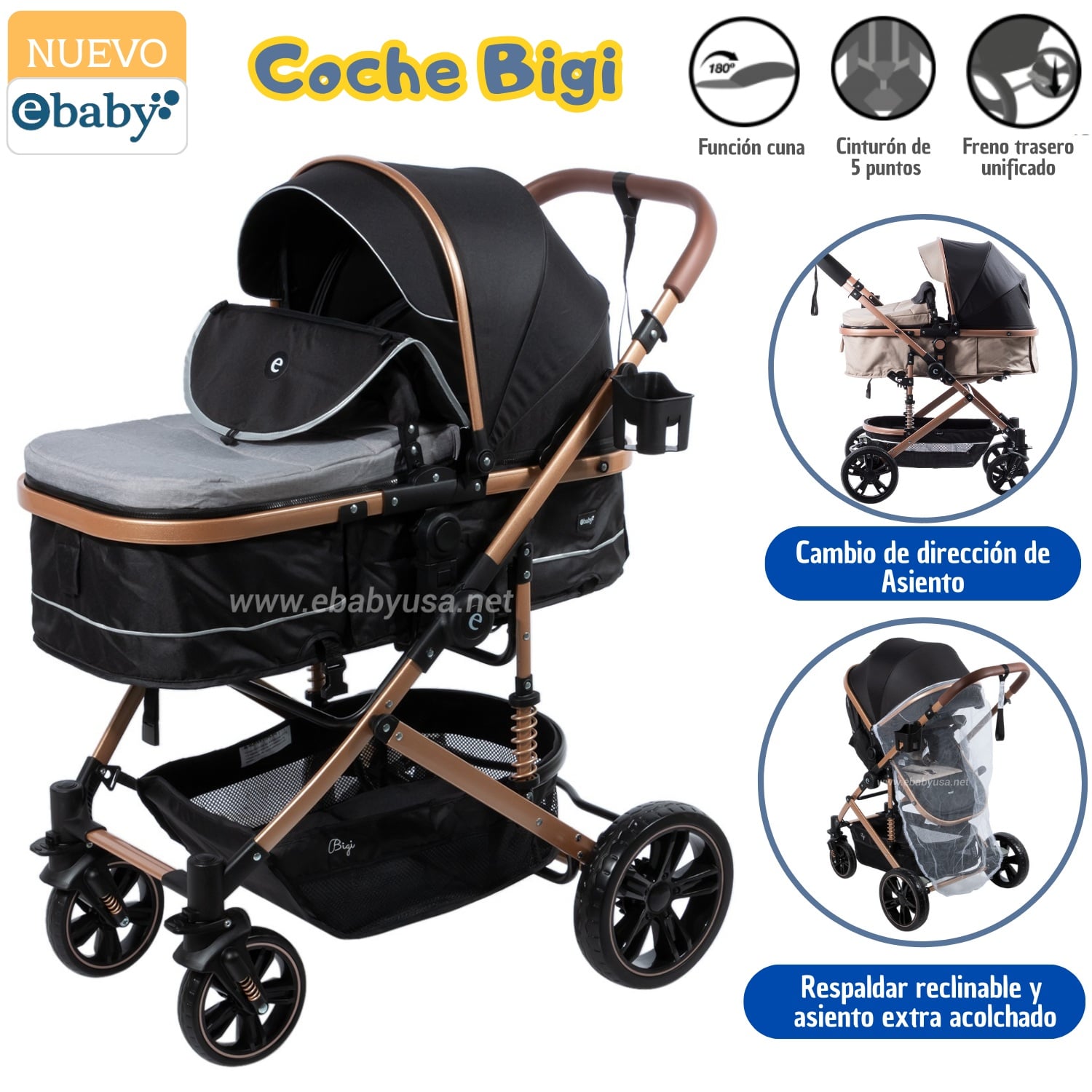 COCHE DE LUJO MOISES BIGI GRIS CON TULL - 1