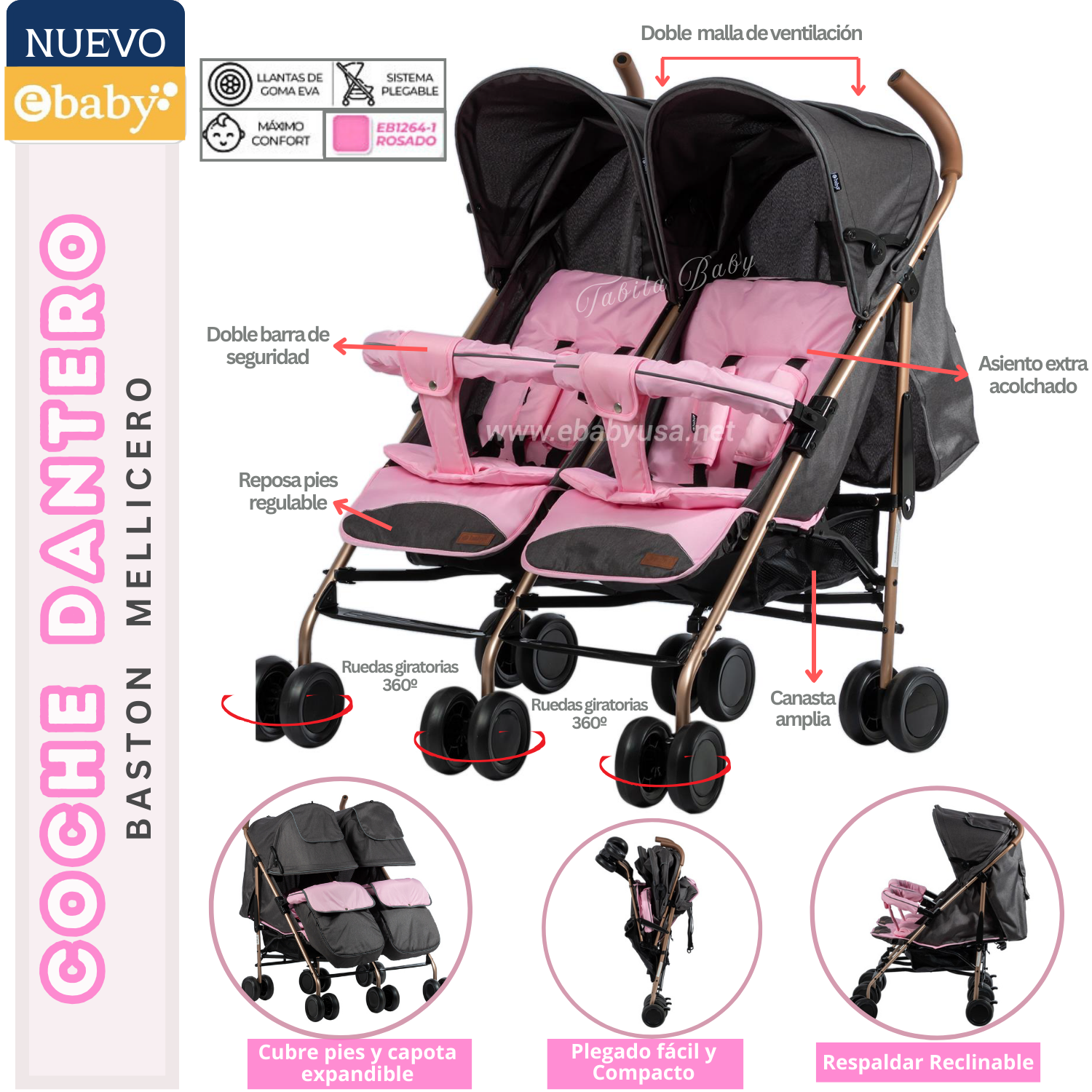COCHE BASTON MELLICERO DANTERO ROSADO - 1