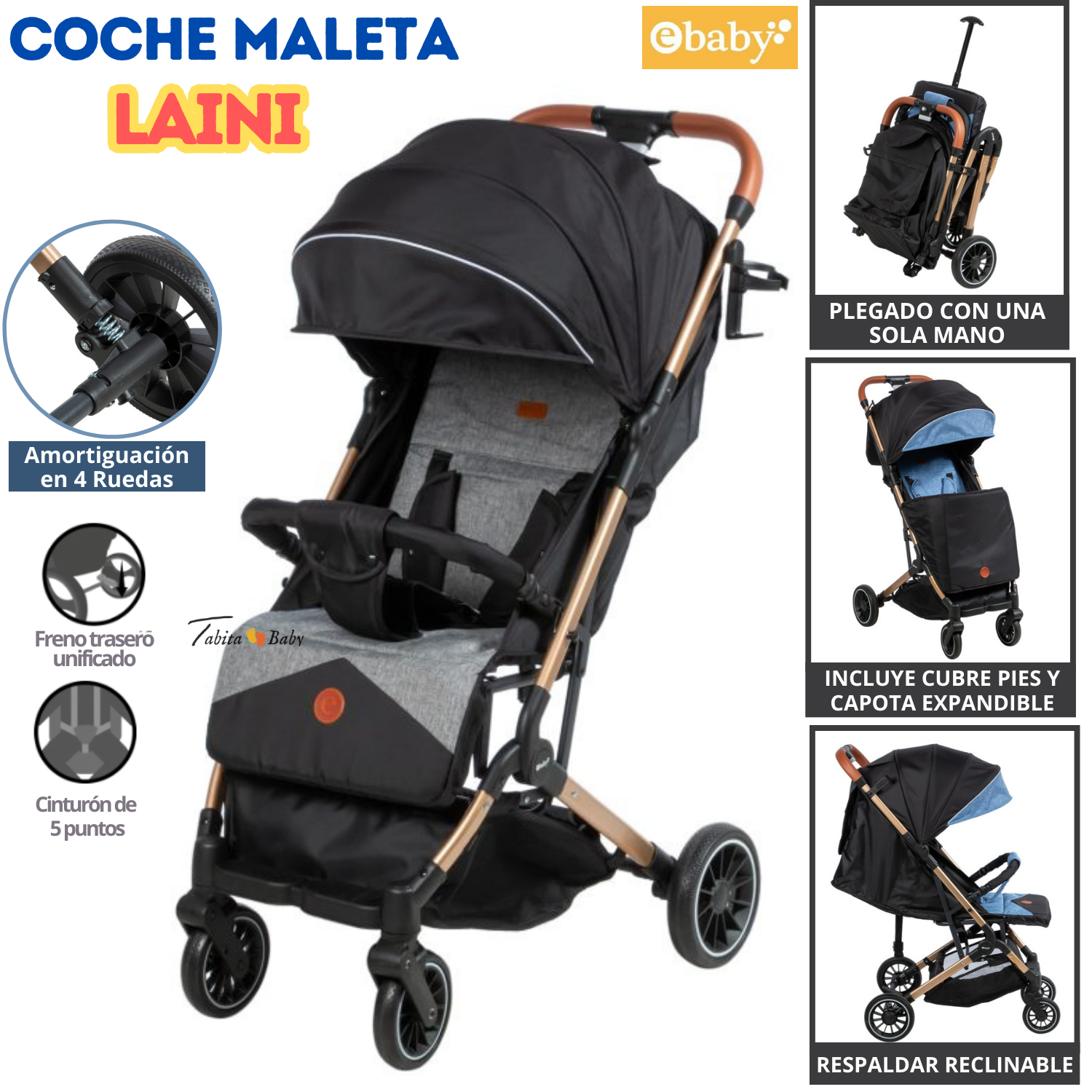 COCHE MALETA PLEGABLE LAINI NEGRO - 1