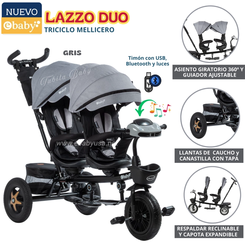 TRICICLO GUIADOR GEMELAR LAZZO GRIS - 1