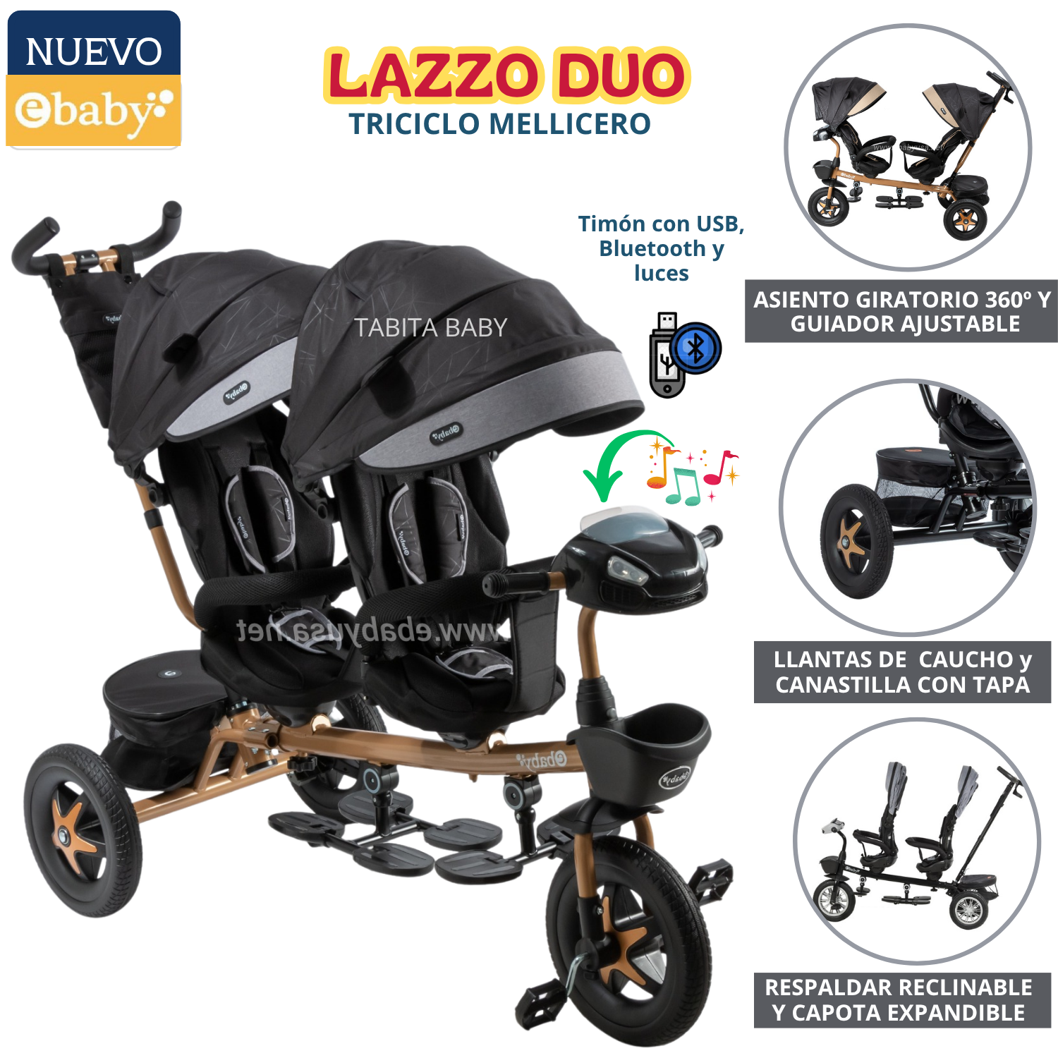 TRICICLO GUIADOR GEMELAR LAZZO GRIS - 1