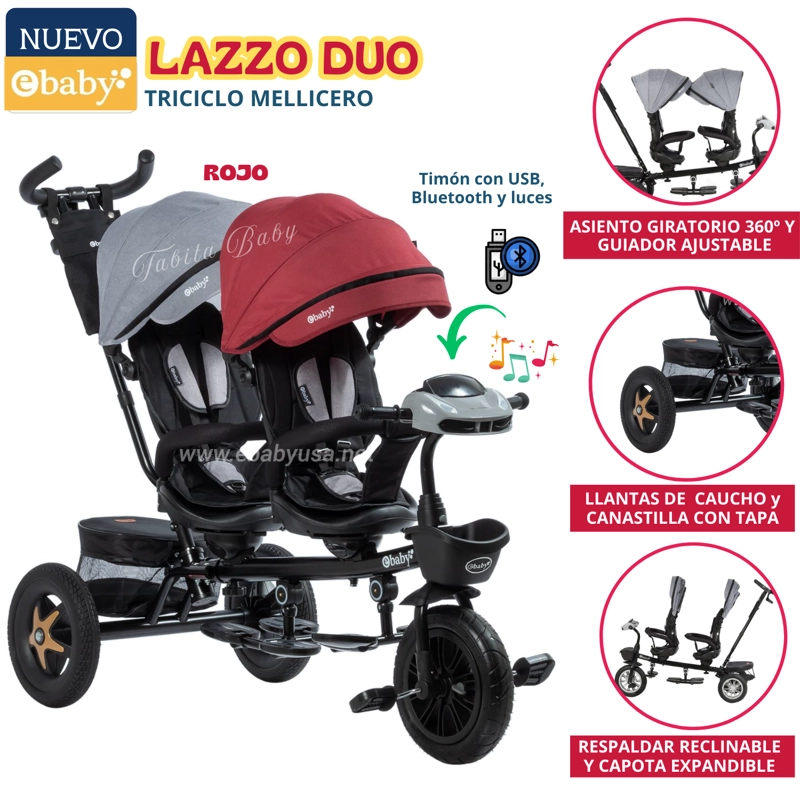 TRICICLO GUIADOR GEMELAR LAZZO ROJO - 1