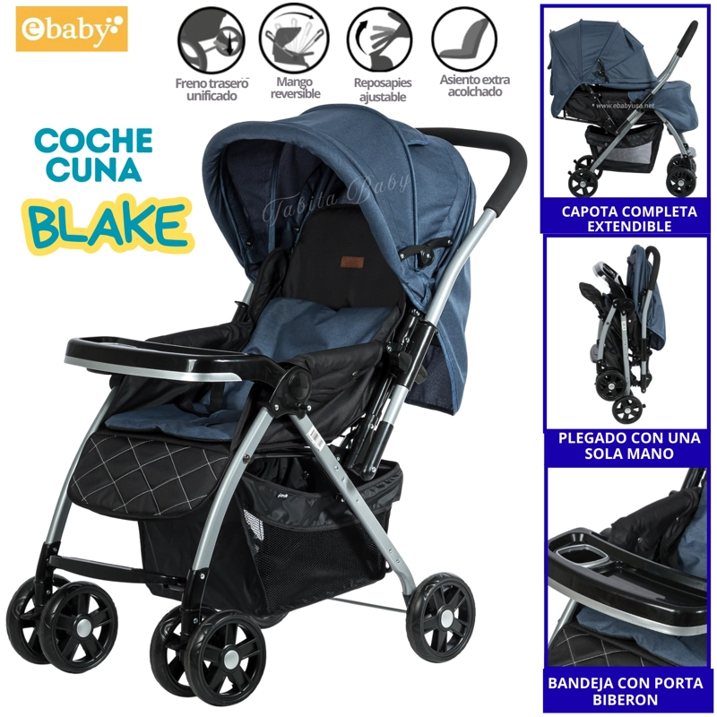 COCHE CUNA PARA BEBE BLAKE AZUL - 1