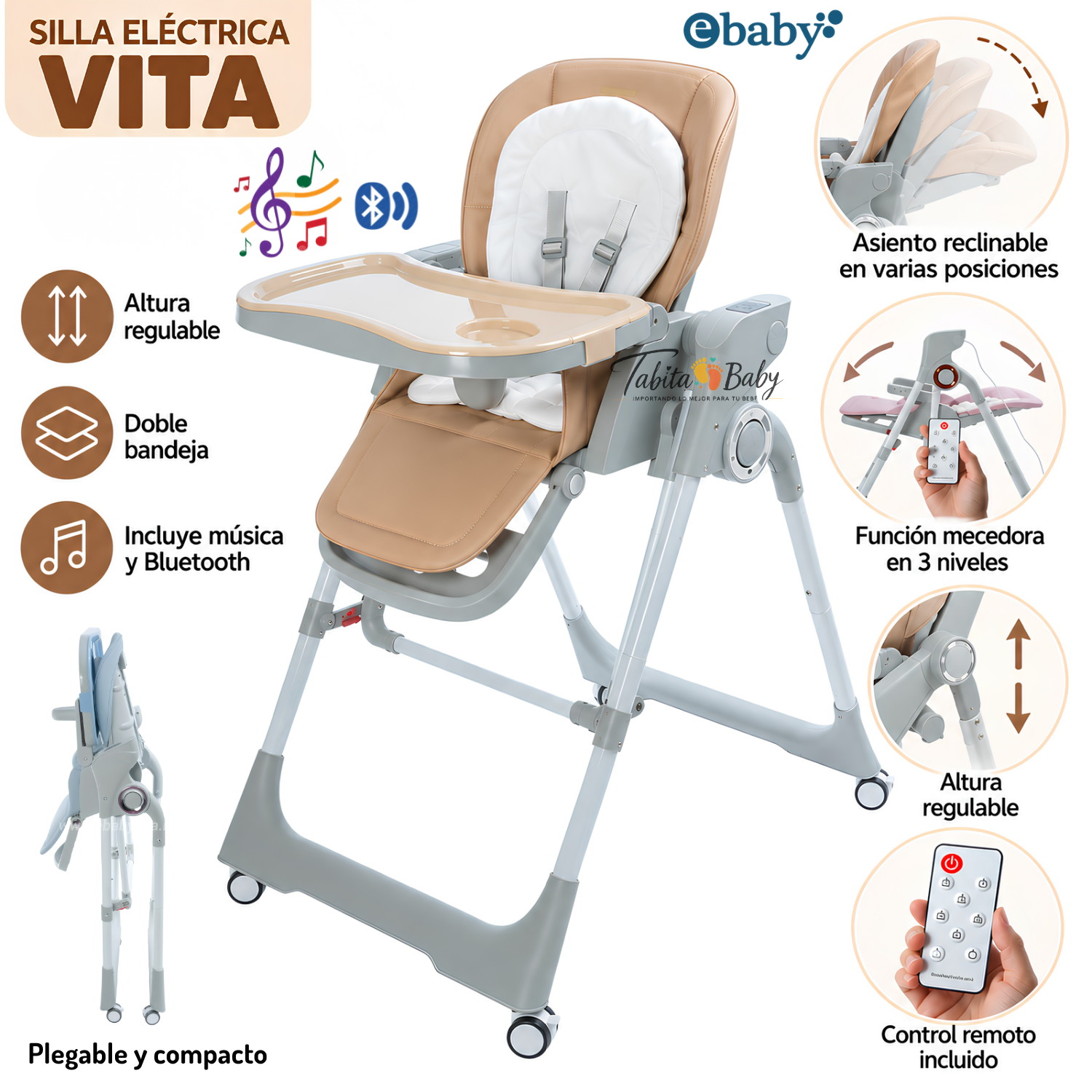 SILLA DE COMER MUSICAL Y MECEDORA VITA BEIGE - 1