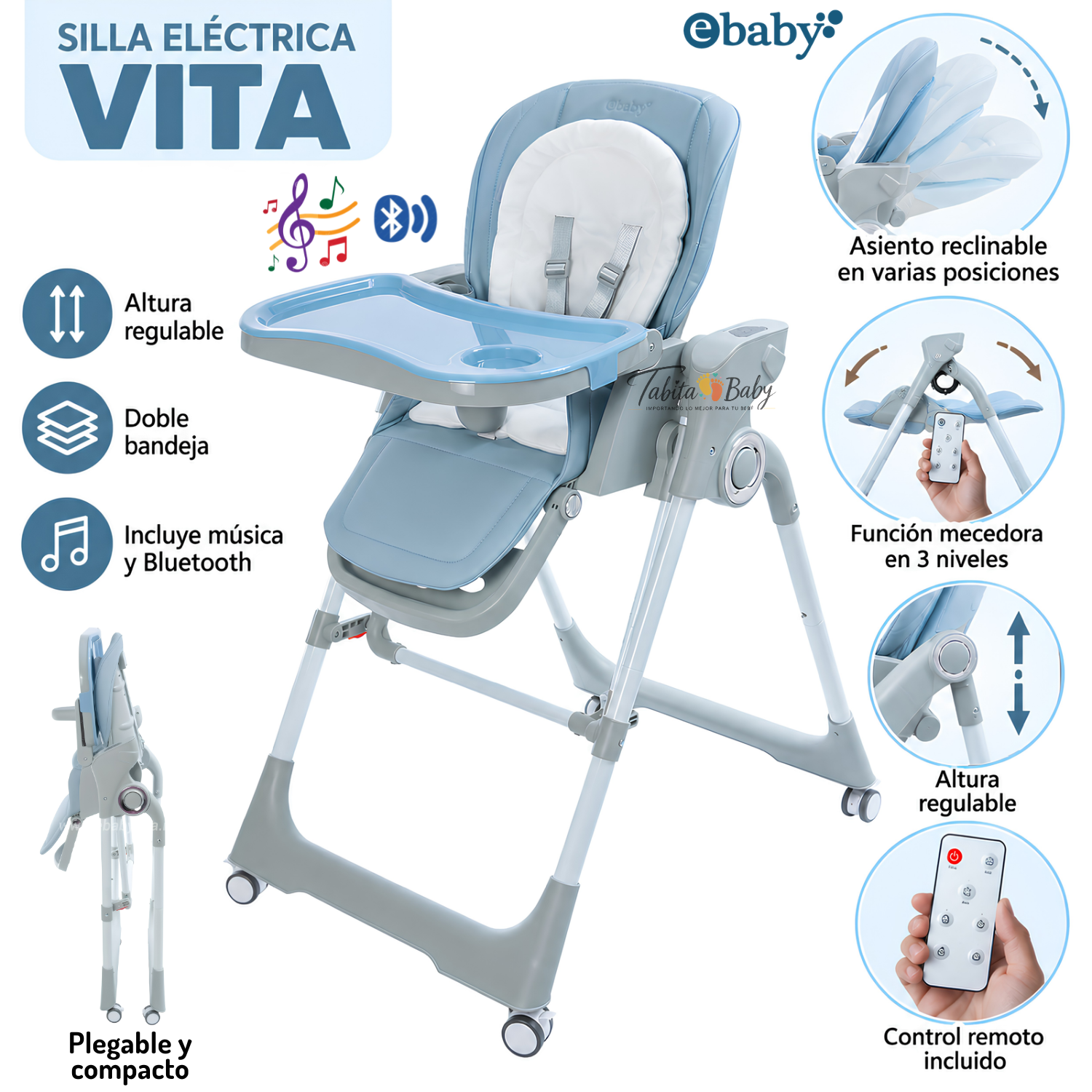 SILLA DE COMER ELECTRICA MUSICAL Y MECEDORA VITA AZUL - 1