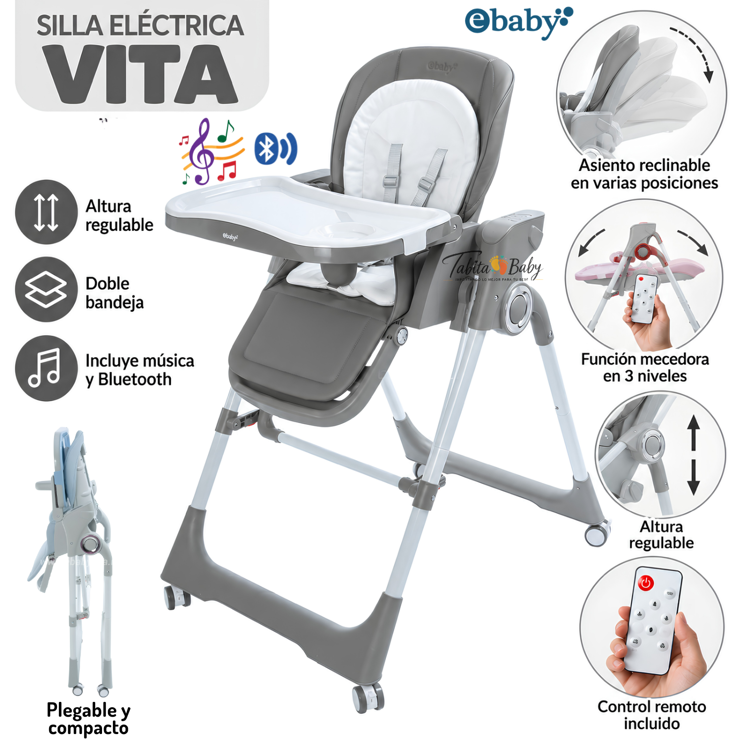 SILLA DE COMER MUSICAL Y MECEDORA VITA GRIS - 1