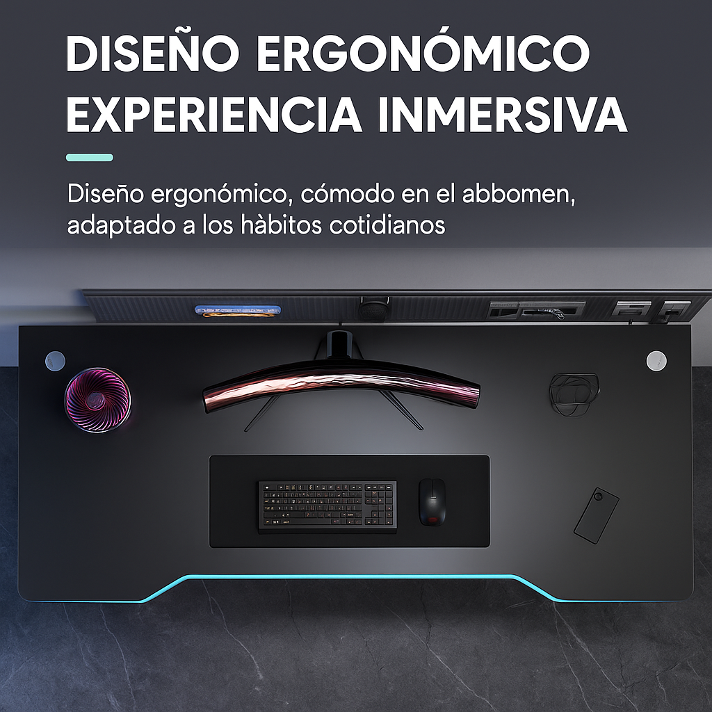 ESCRITORIO GAMER NEGRO DISEÑO ERGONÓMICO OFICINA - 2