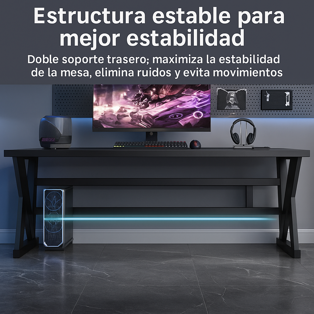 ESCRITORIO GAMER NEGRO DISEÑO ERGONÓMICO OFICINA - 3