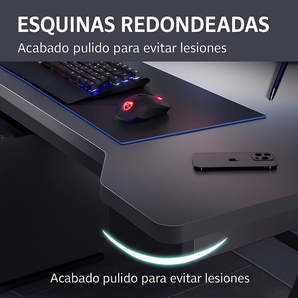 ESCRITORIO GAMER NEGRO DISEÑO ERGONÓMICO OFICINA - 4