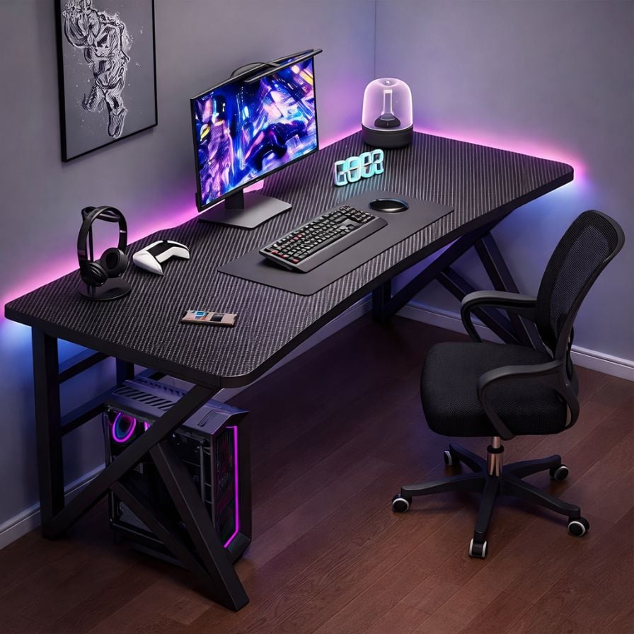 ESCRITORIO GAMER NEGRO SUPERFICIE FIBRA DE CARBONO NEGRO - 1