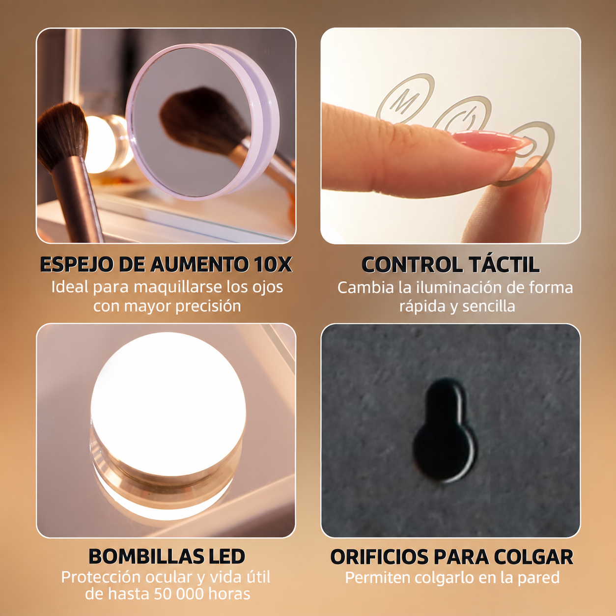 ESPEJO PROFESIONAL DE MAQUILLAJE CON LUCES TÁCTIL 58 X 46 CM BLANCO - 8