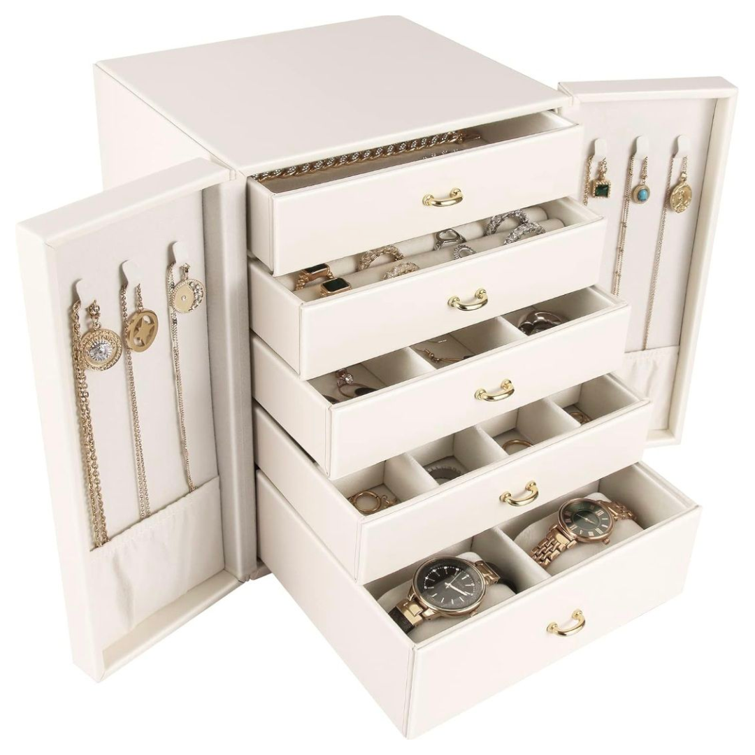 JOYERO GRANDE DE CINCO CAPAS PU ORGANIZADOR DE JOYAS DE 5 NIVELES - 1