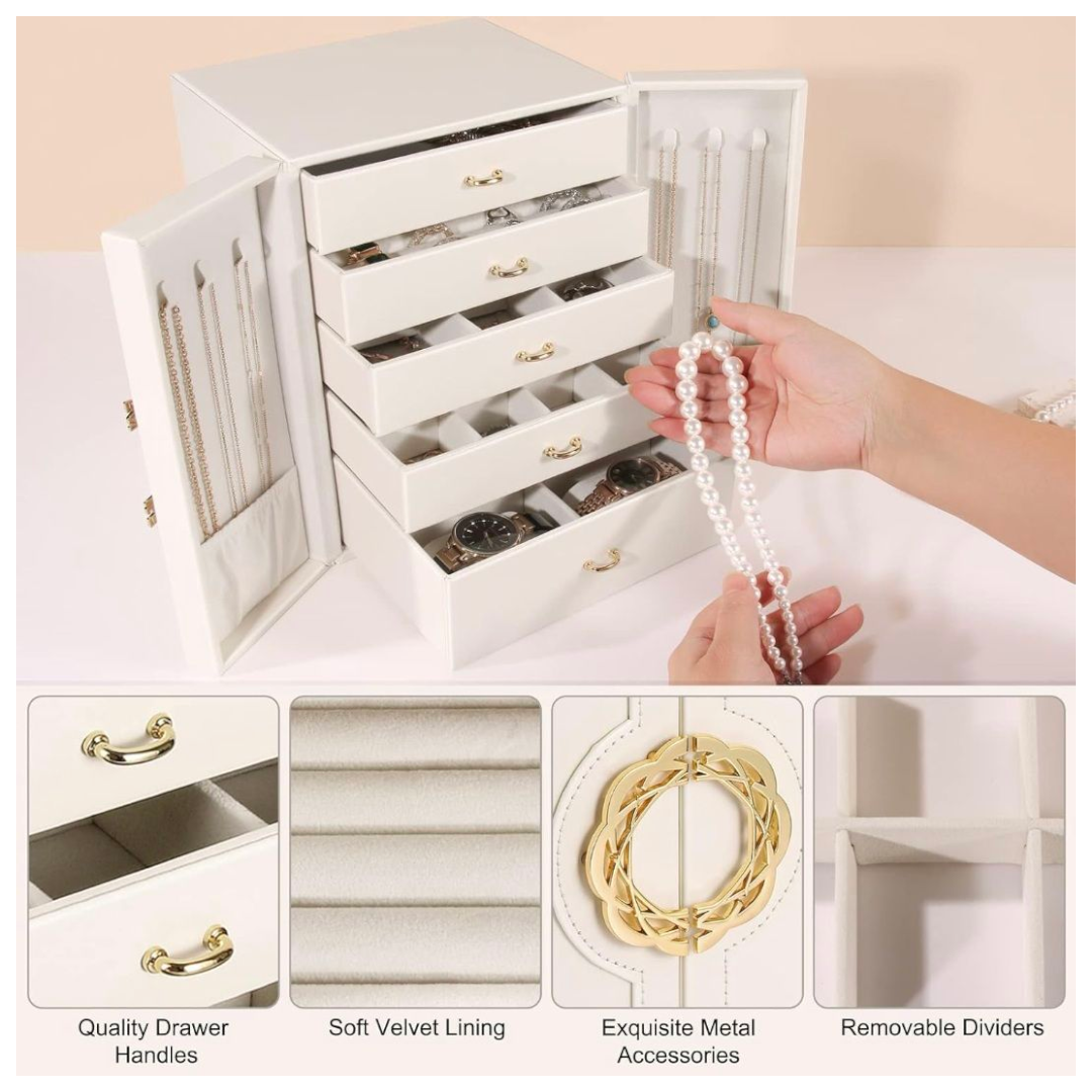 JOYERO GRANDE DE CINCO CAPAS PU ORGANIZADOR DE JOYAS DE 5 NIVELES - 2