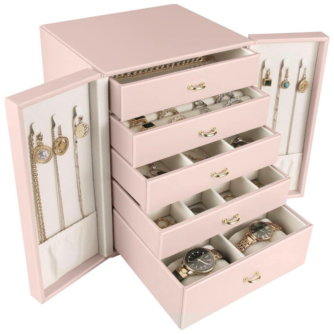 JOYERO GRANDE DE CINCO CAPAS PU ORGANIZADOR DE JOYAS DE 5 NIVELES - 1