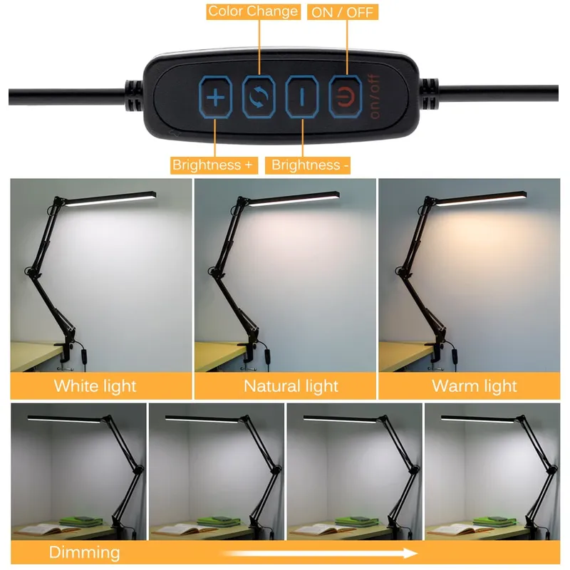 LÁMPARA DE ESCRITORIO CON BRAZO AJUSTABLE DE METAL CON 3 TONOS DE LUZ - 4