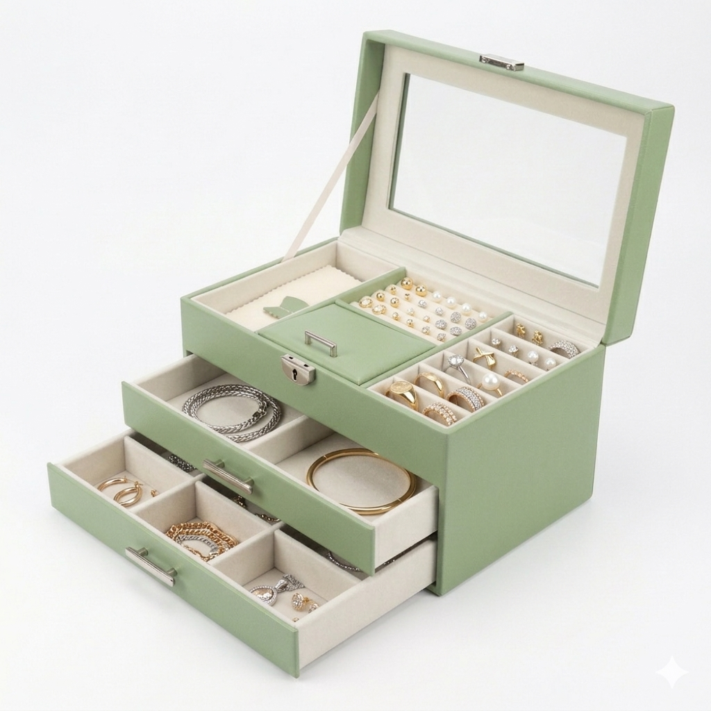 JOYERO ORGANIZADOR PREMIUM DE 3 NIVELES - ELEGANTE Y ESPACIOSO - 1
