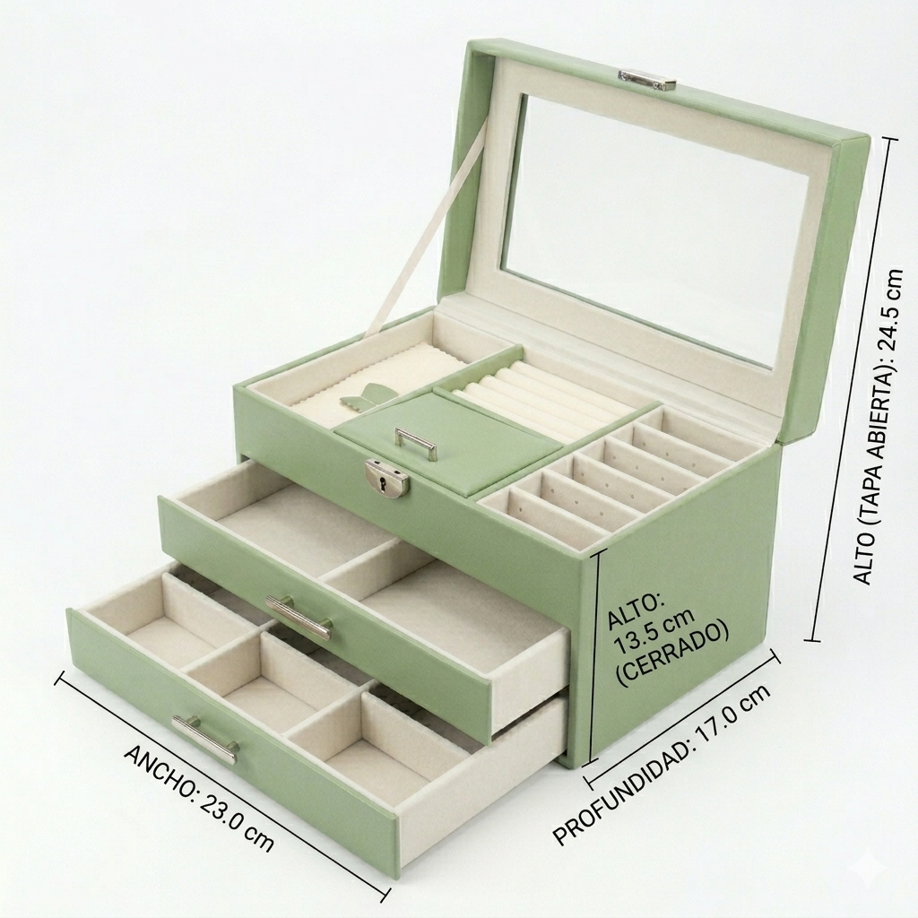 JOYERO ORGANIZADOR PREMIUM DE 3 NIVELES - ELEGANTE Y ESPACIOSO - 6
