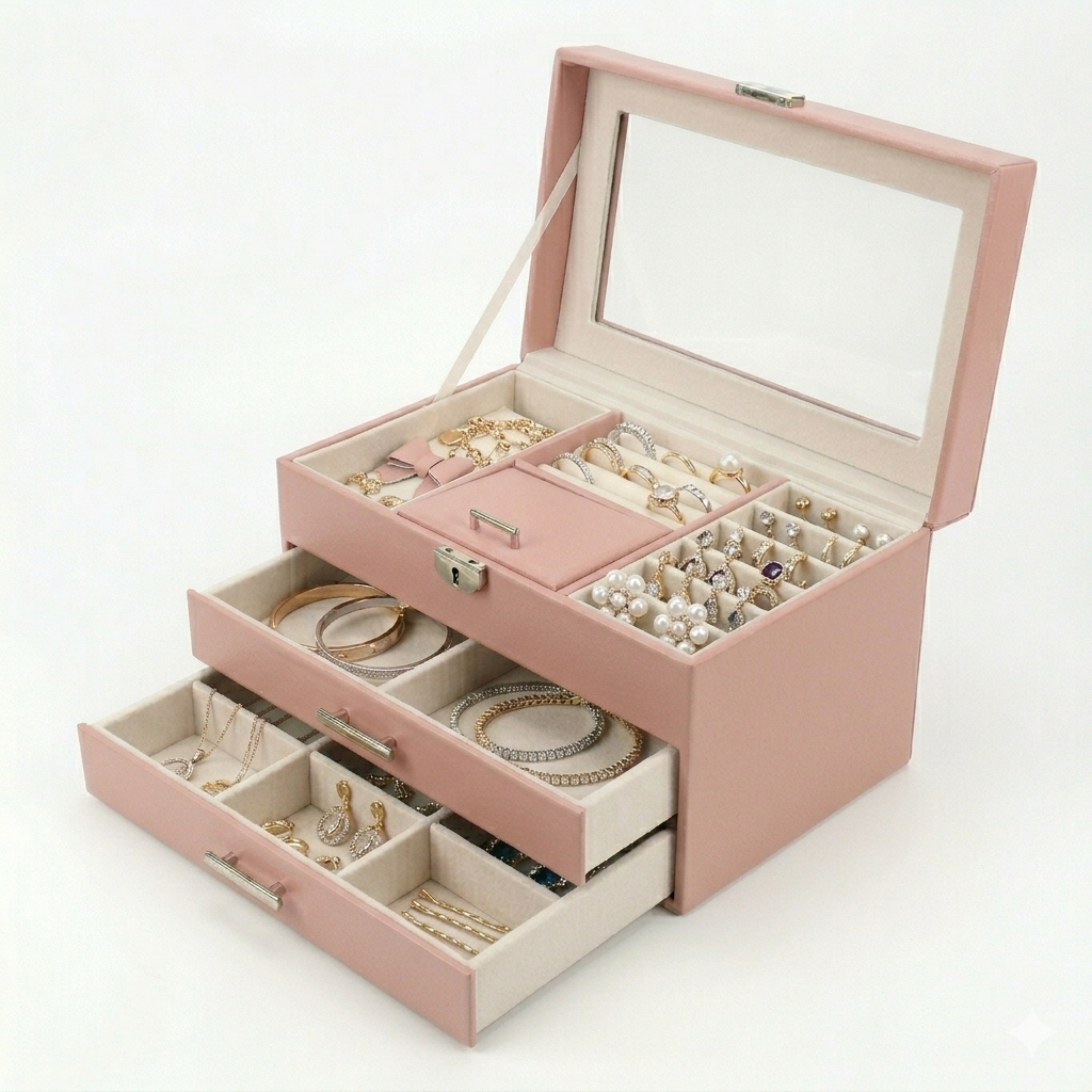 JOYERO ORGANIZADOR PREMIUM DE 3 NIVELES - ELEGANTE Y ESPACIOSO - 1