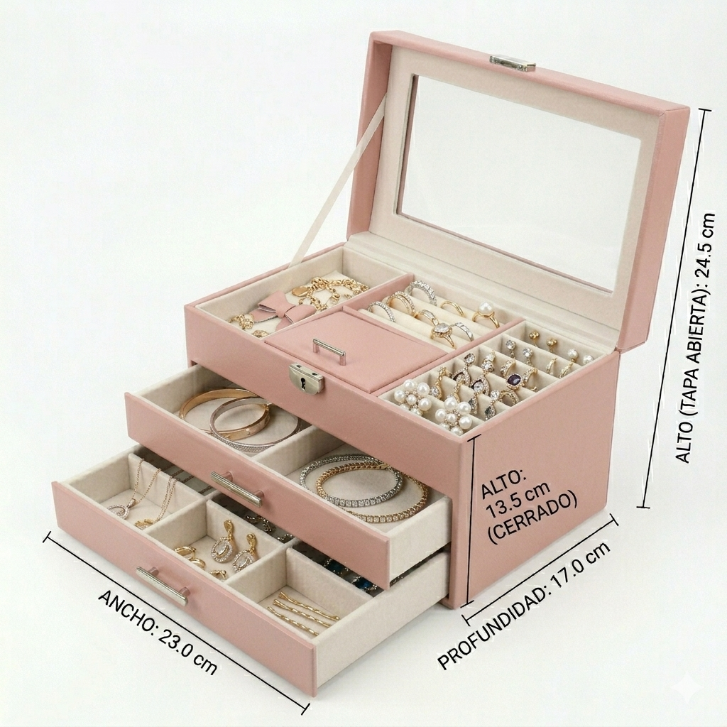 JOYERO ORGANIZADOR PREMIUM DE 3 NIVELES - ELEGANTE Y ESPACIOSO - 4