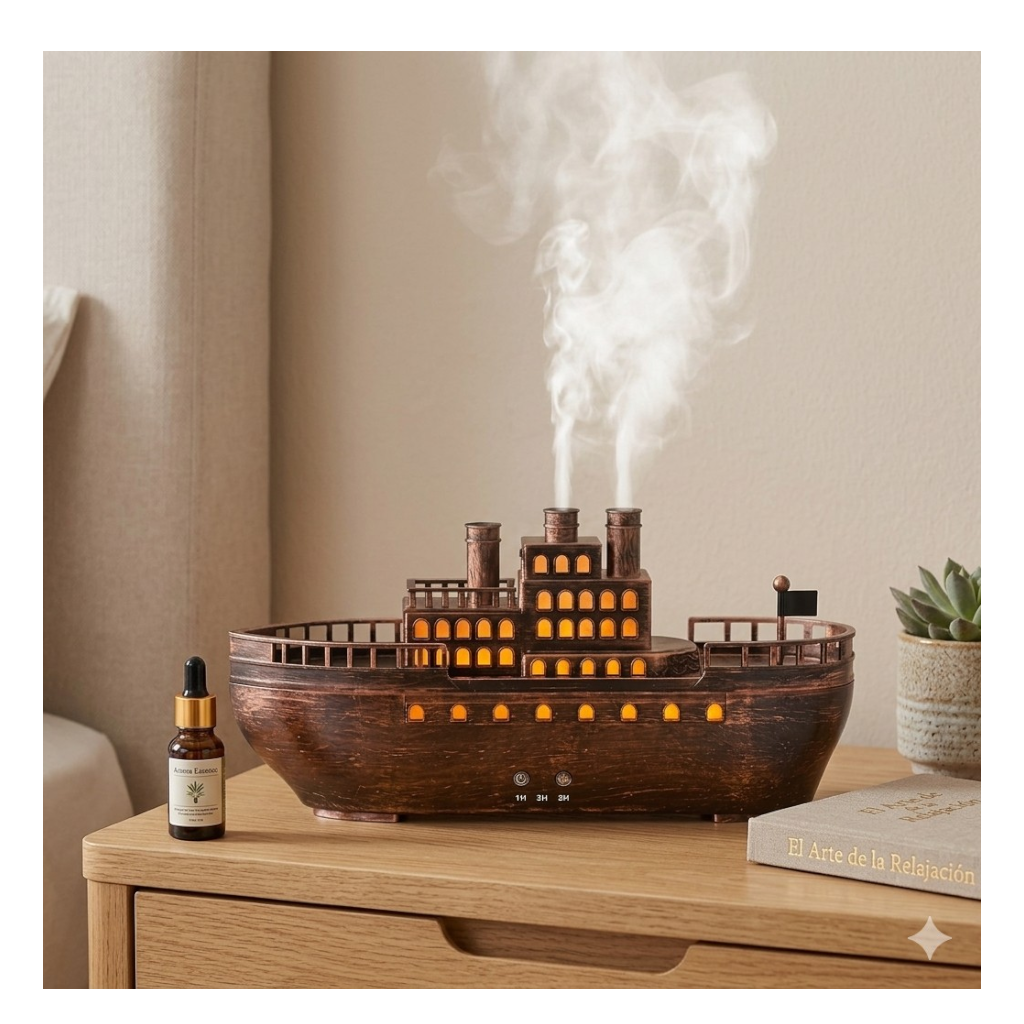 HUMIDIFICADOR Y DIFUSOR DE AROMAS DISEÑO BARCO DE VAPOR CLÁSICO - TEMPORIZADOR - 1