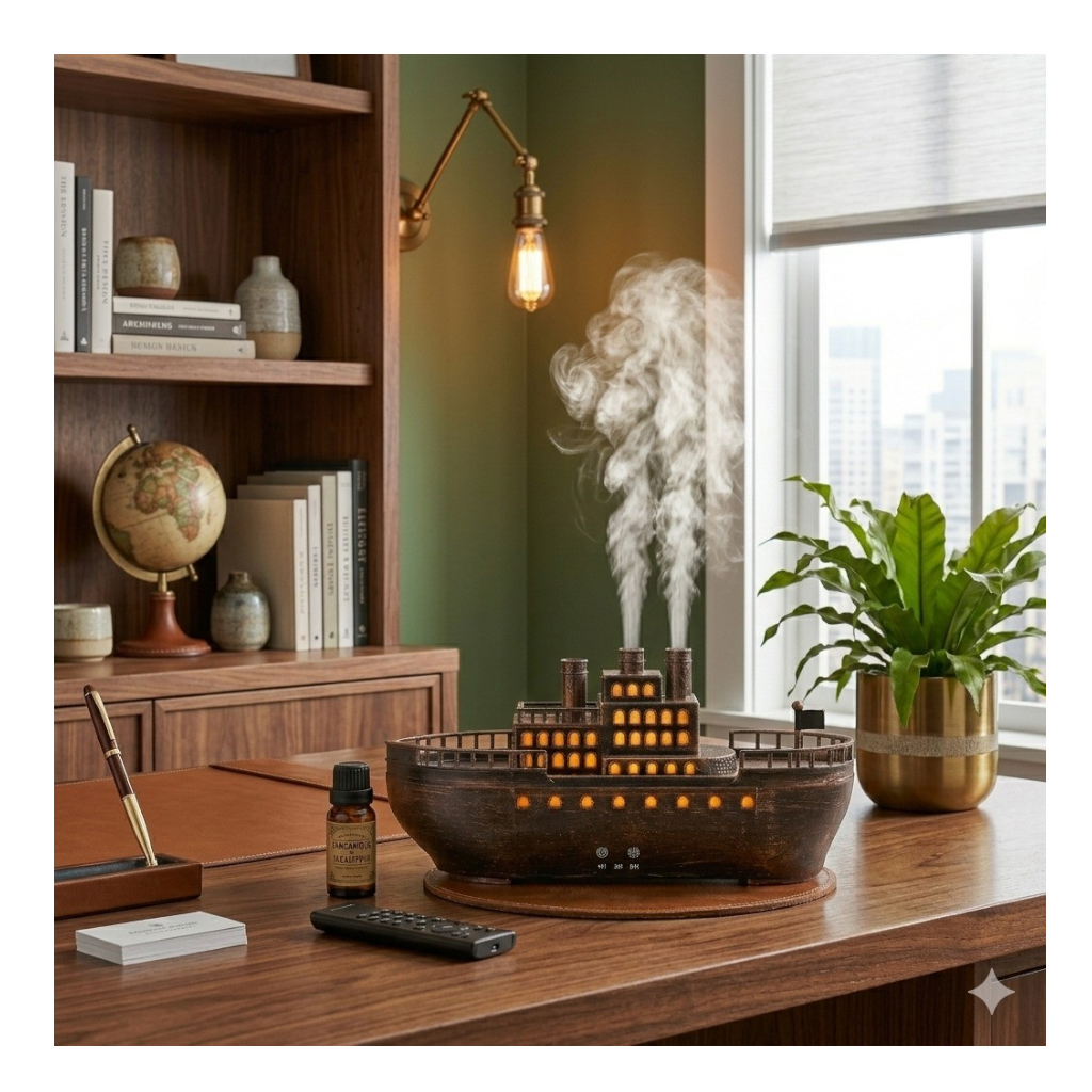 HUMIDIFICADOR Y DIFUSOR DE AROMAS DISEÑO BARCO DE VAPOR CLÁSICO - TEMPORIZADOR - 3
